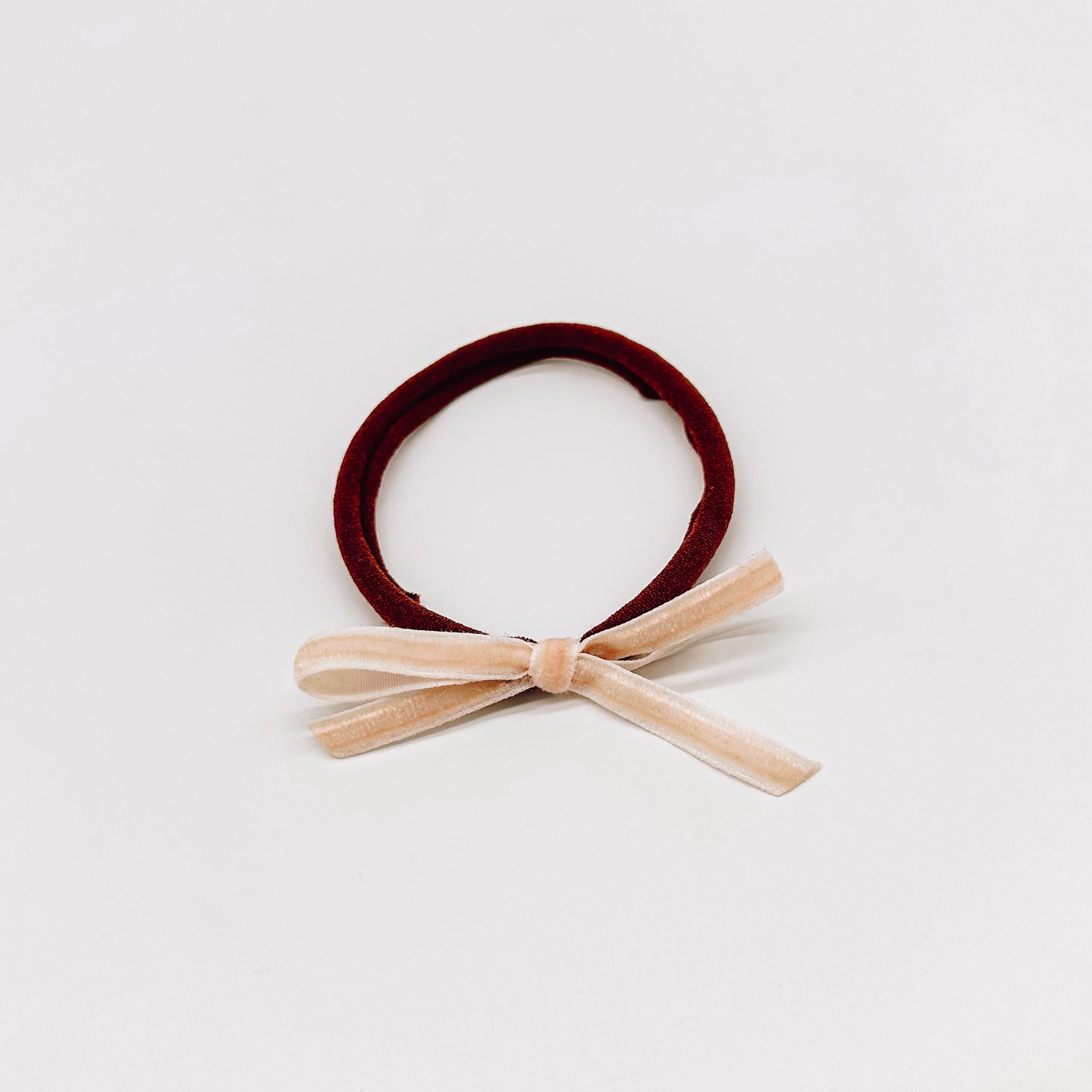 Light Apricot Petite Velvet Hair Bow Nylon Headband | Handmade Hair Bows