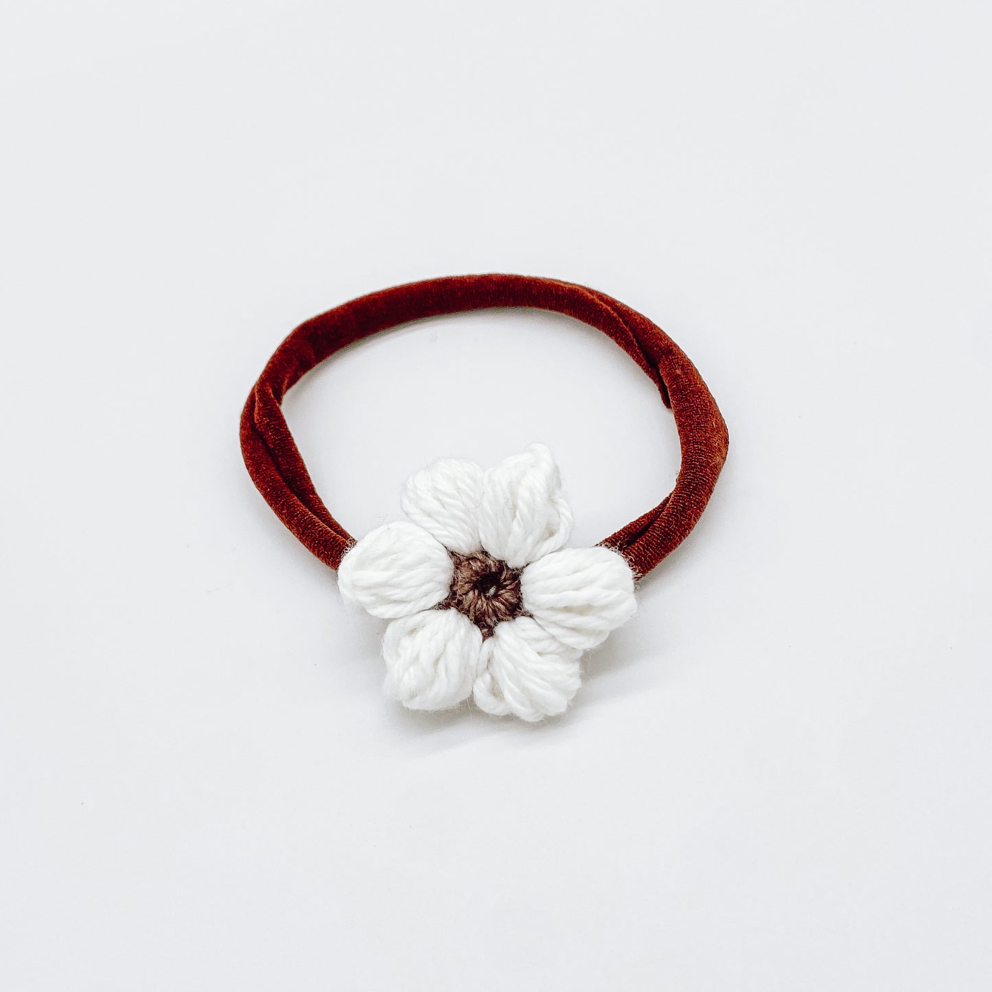 Josie White Mocha Crocheted Flower | Hand Crocheted