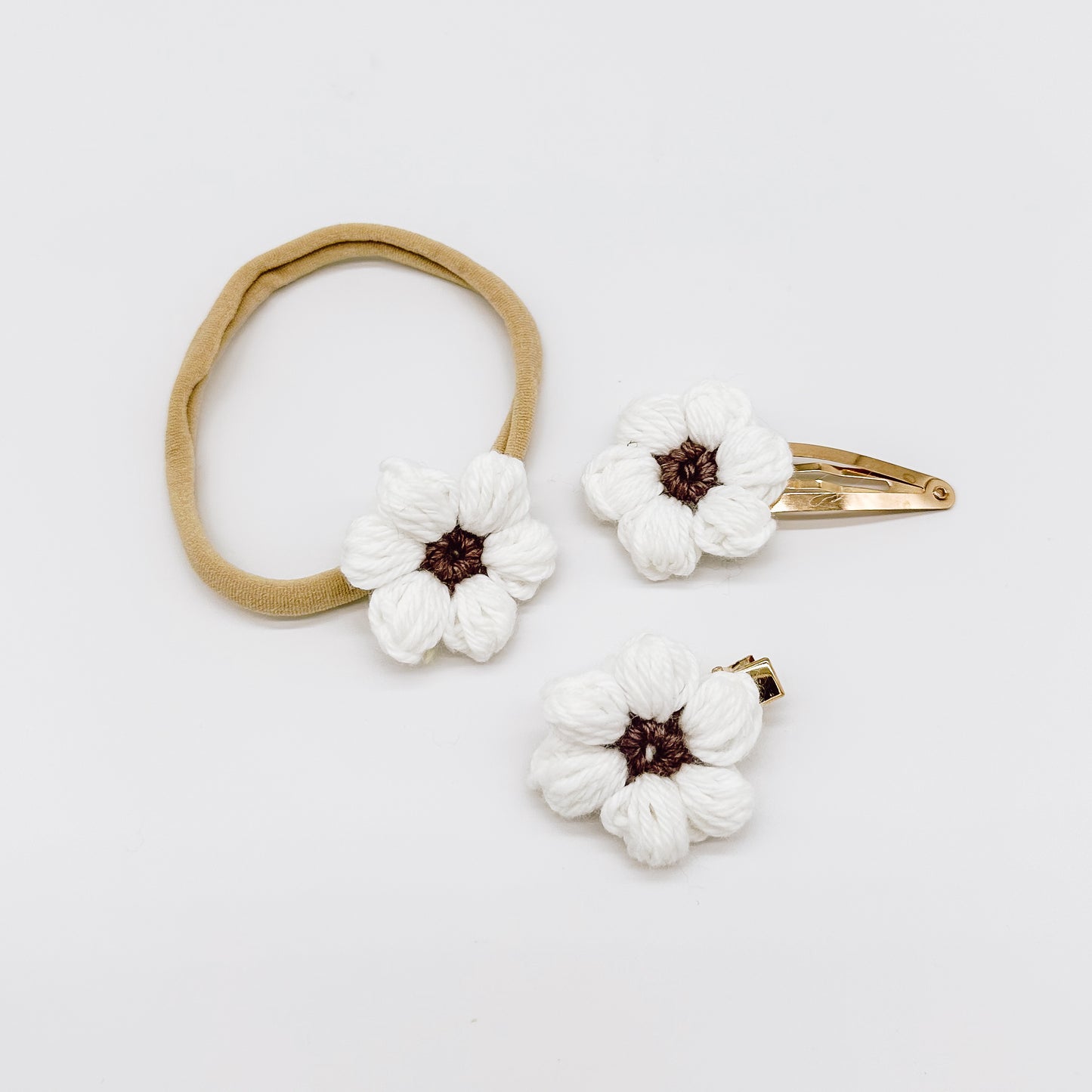 Josie White Mocha Crocheted Flower | Hand Crocheted
