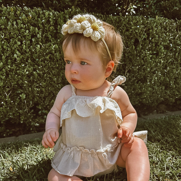 Sadie Puff Flower Nylon Headband | Hand Crocheted