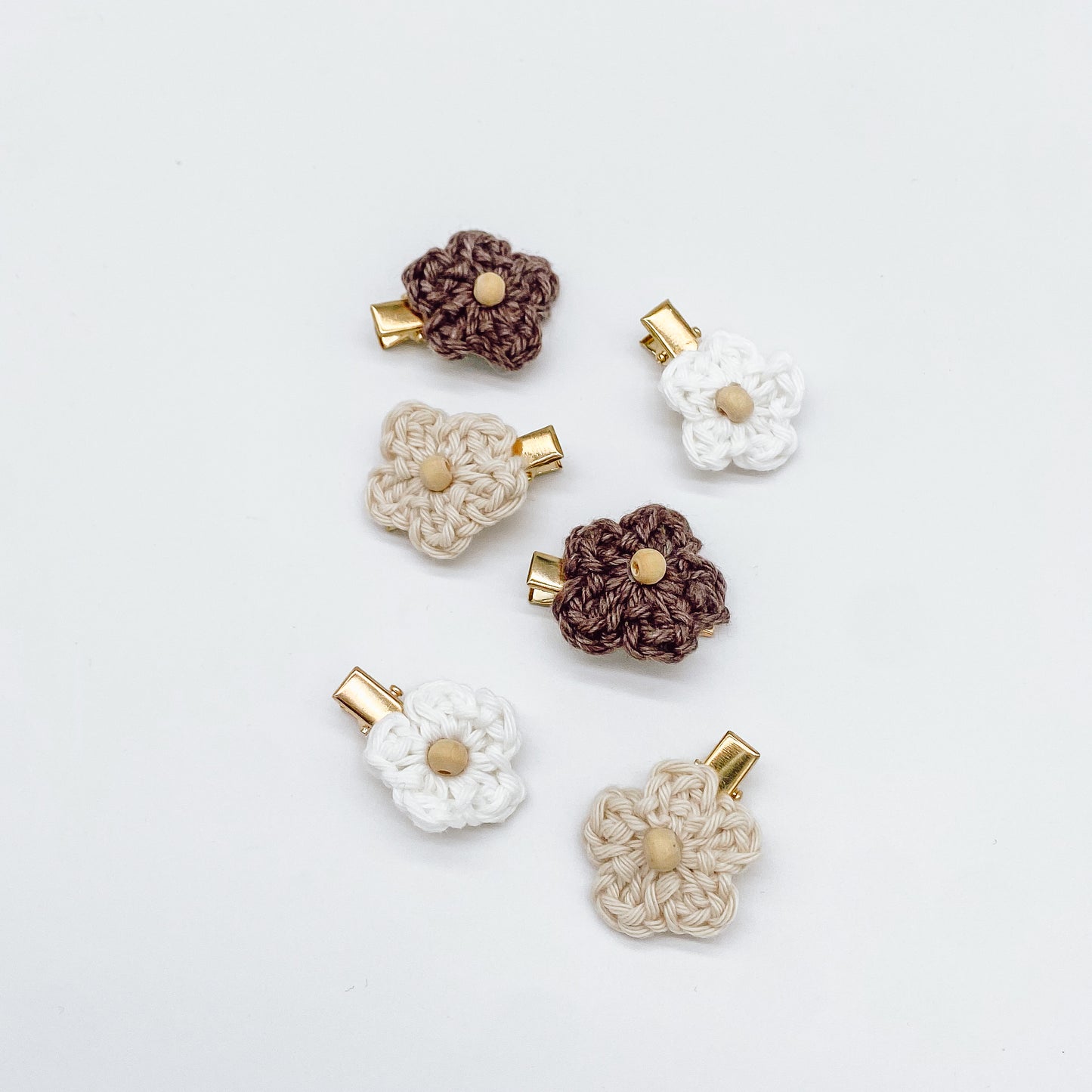 Mini Neutral Set Hand Crocheted Flower Hair Clips