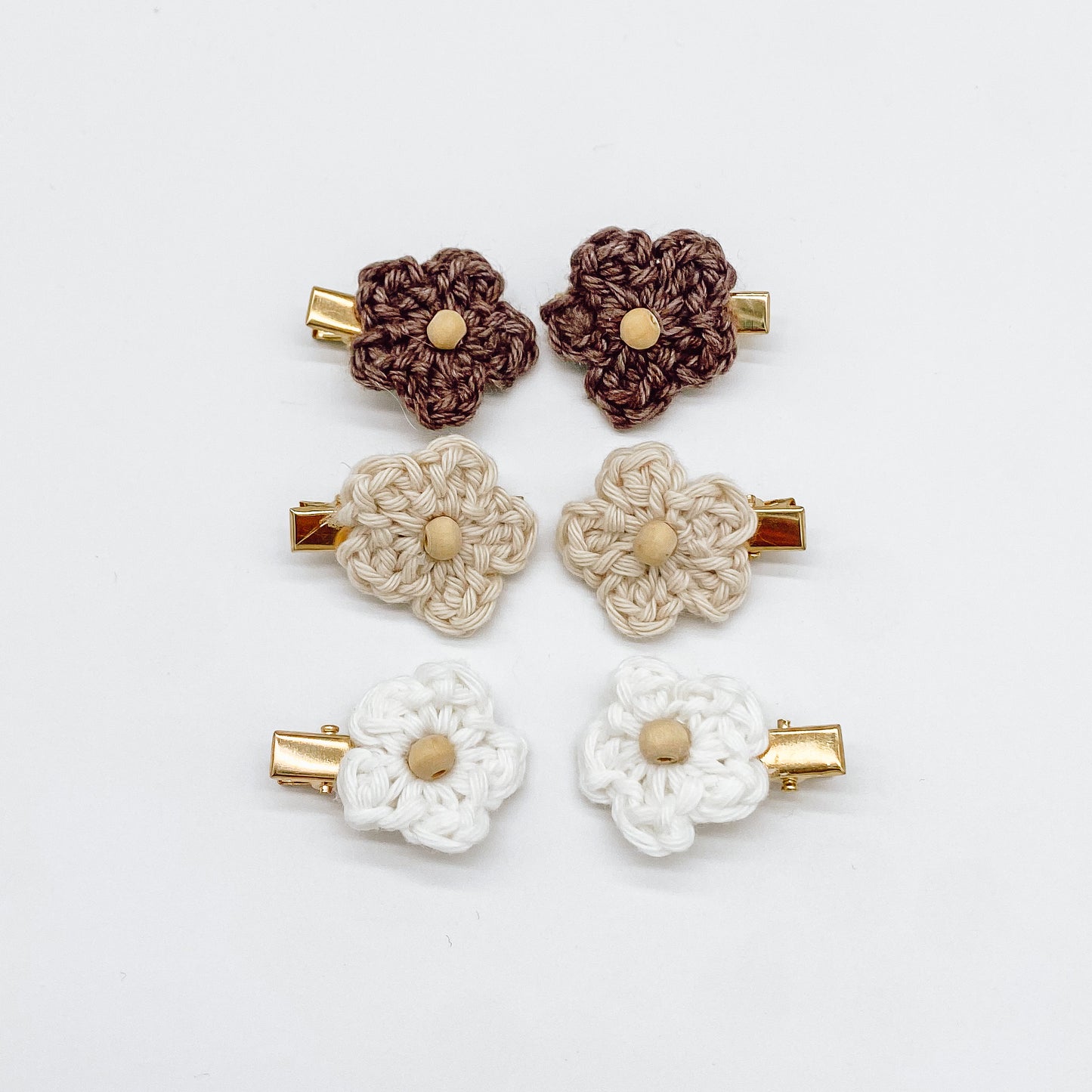 Mini Neutral Set Hand Crocheted Flower Hair Clips