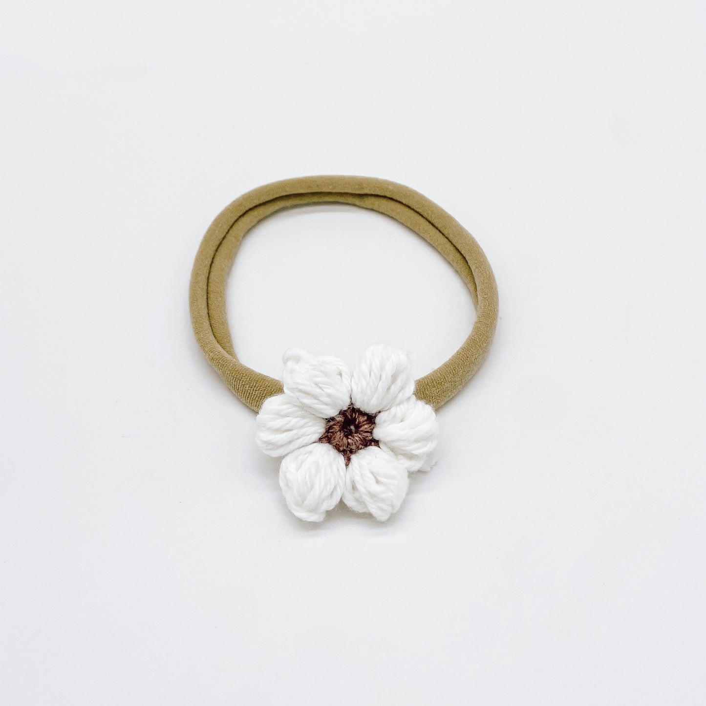 Josie White Mocha Crocheted Flower | Hand Crocheted