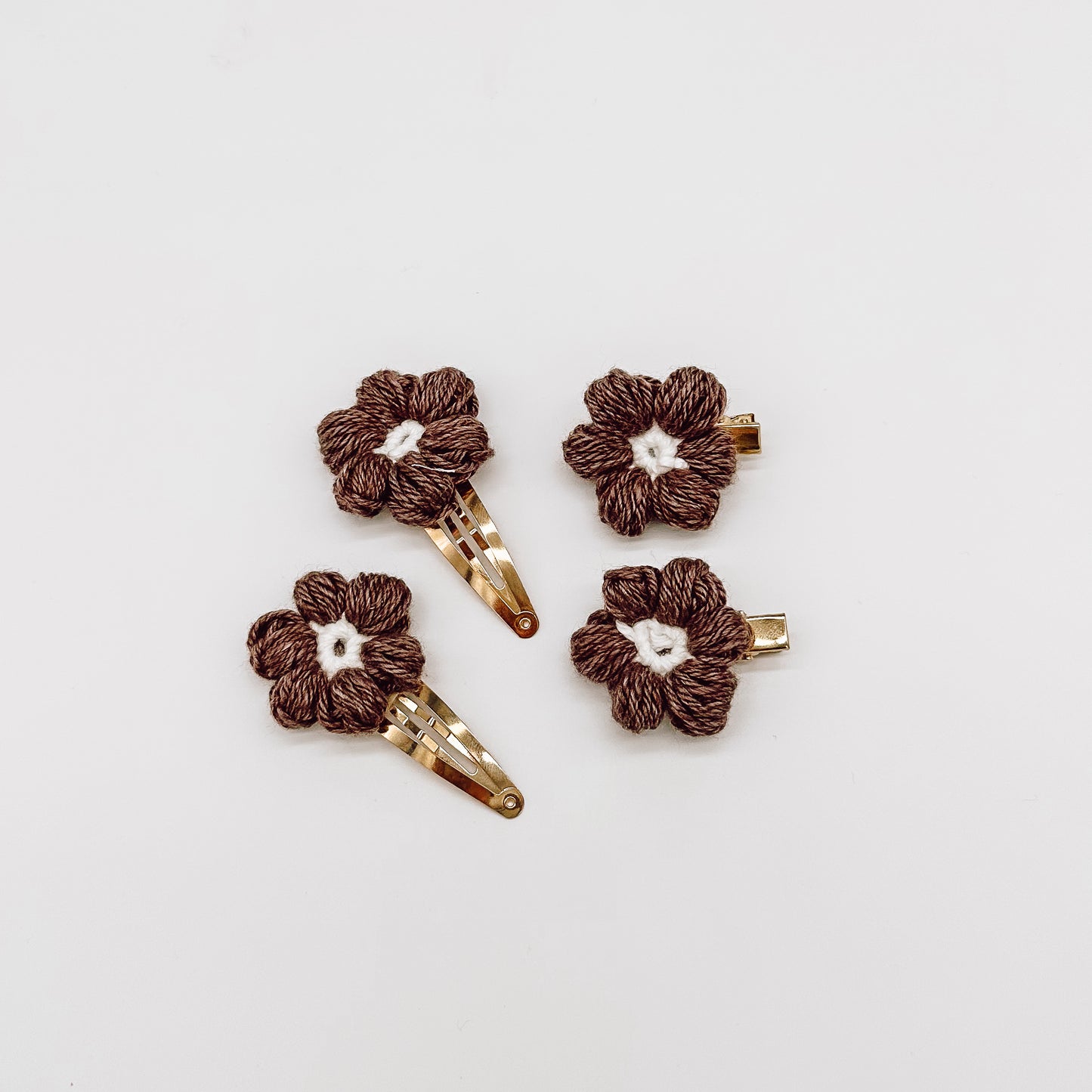Josie Mocha Crocheted Flower Hair Accessories | Hand Crocheted Flowers