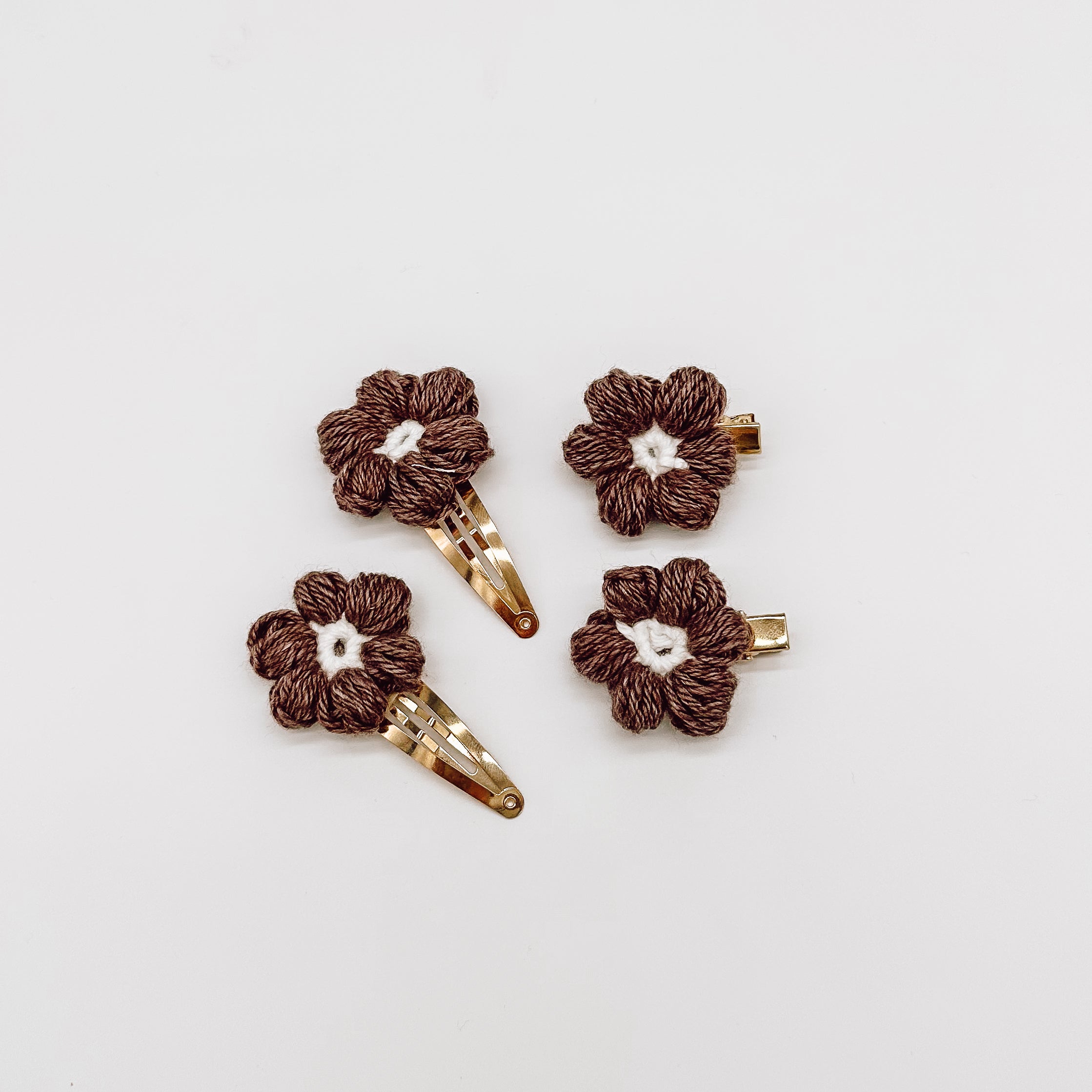 Josie Mocha Crocheted Flower Hair Accessories | Hand Crocheted Flowers