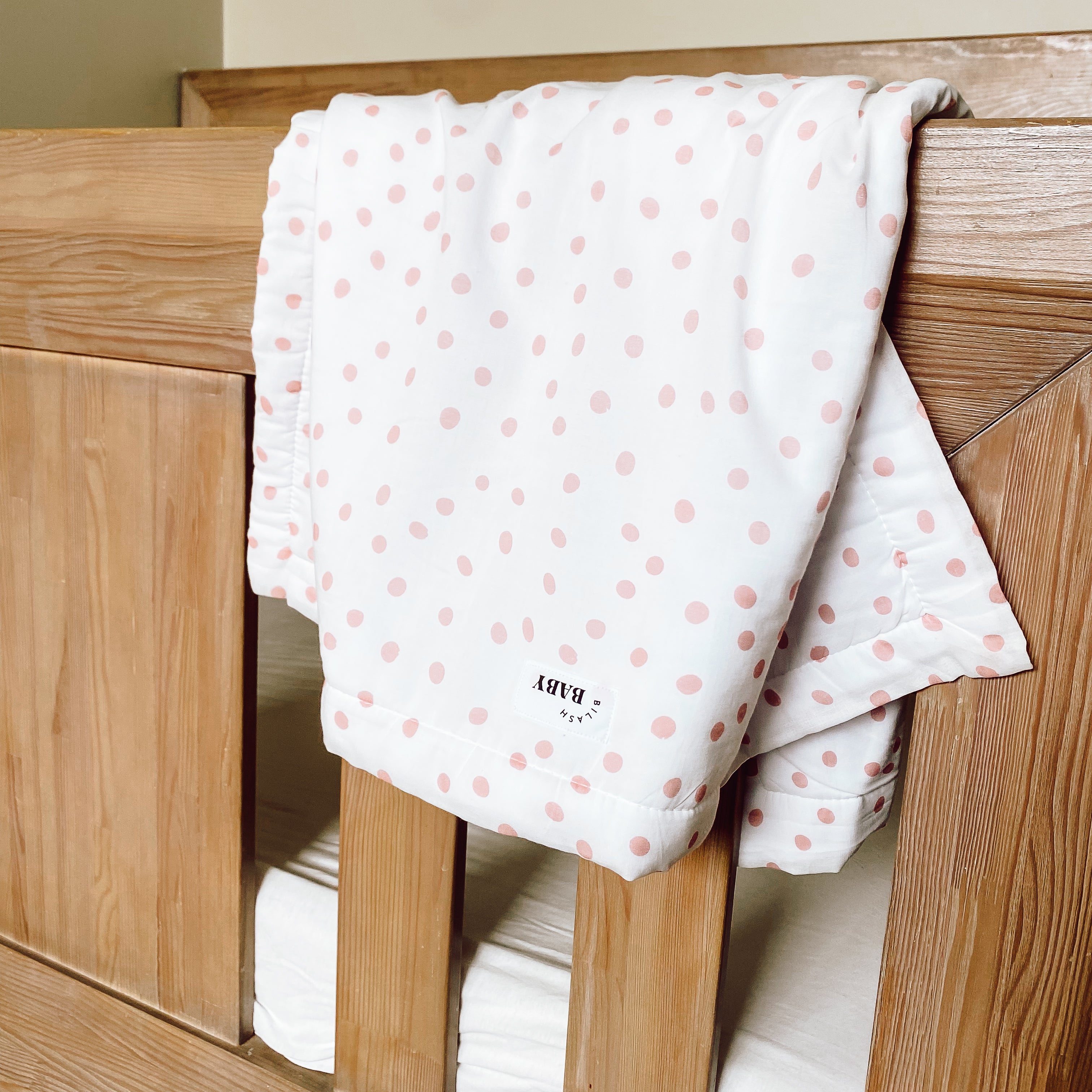 Blushed Rose Polka-dot Cotton Fleece Pram Blanket | Handmade Blanket