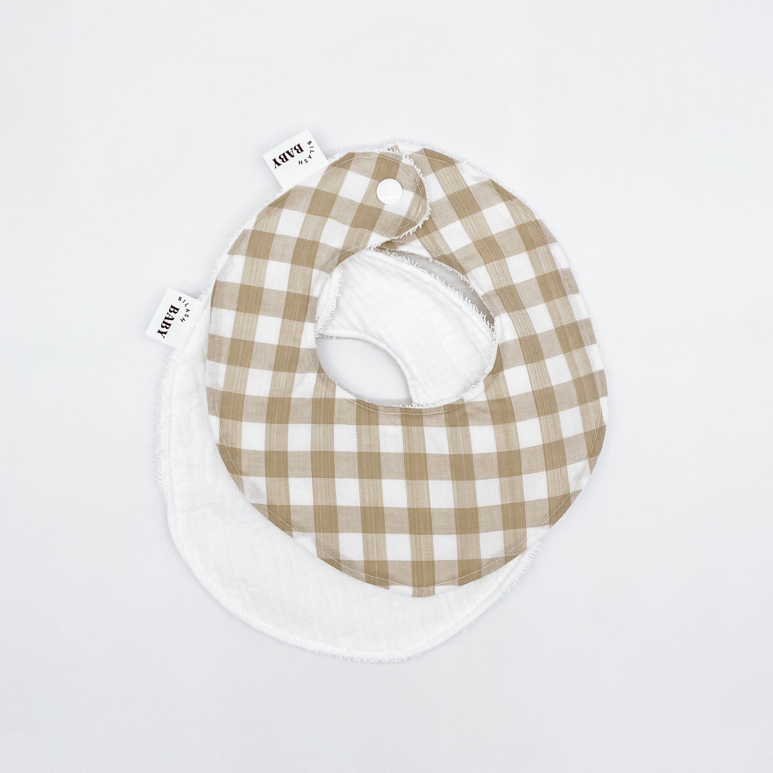 Stone Gingham & White Muslin Bib Sets