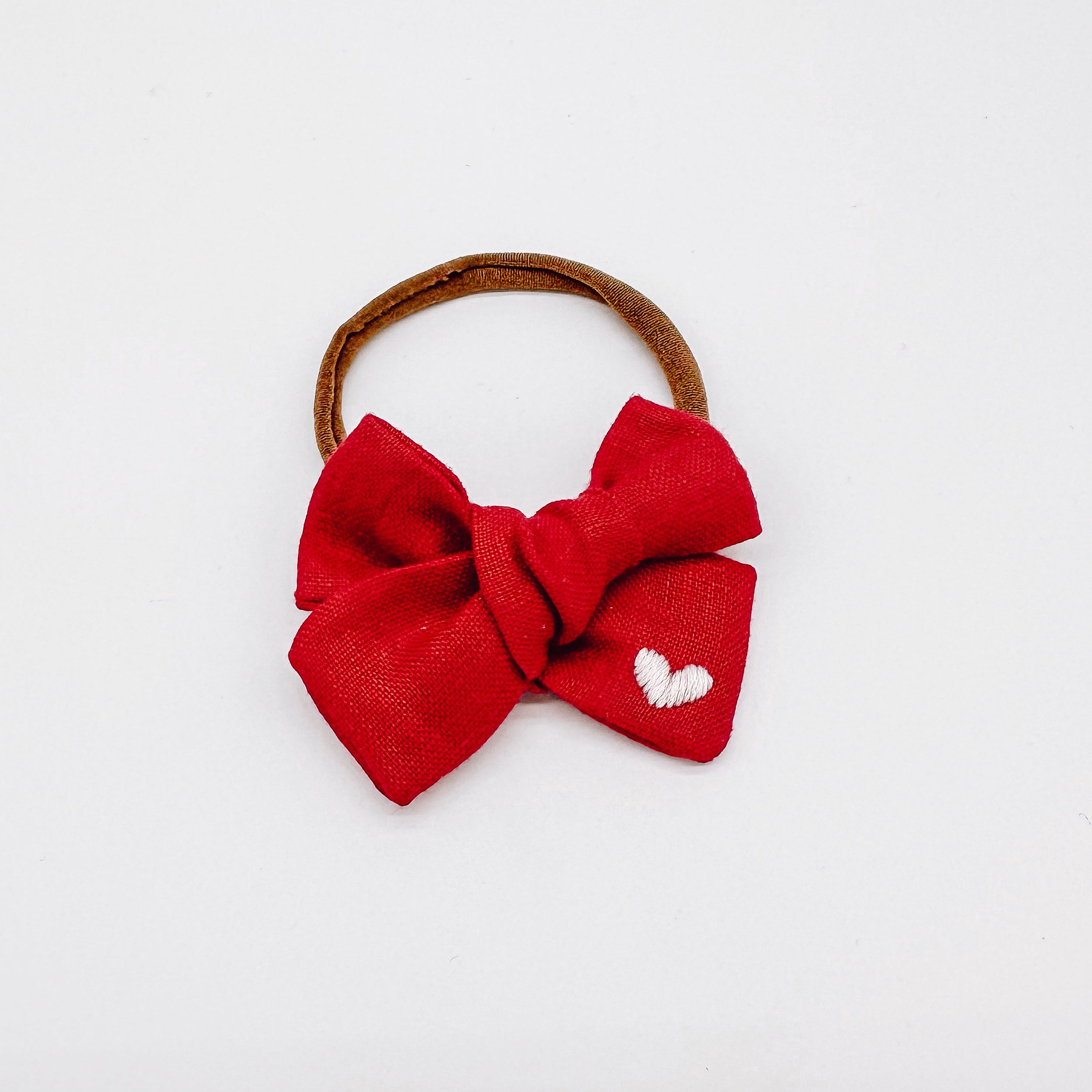 Linen Hand Embroidered Love Hearts Bow | Hand Bows