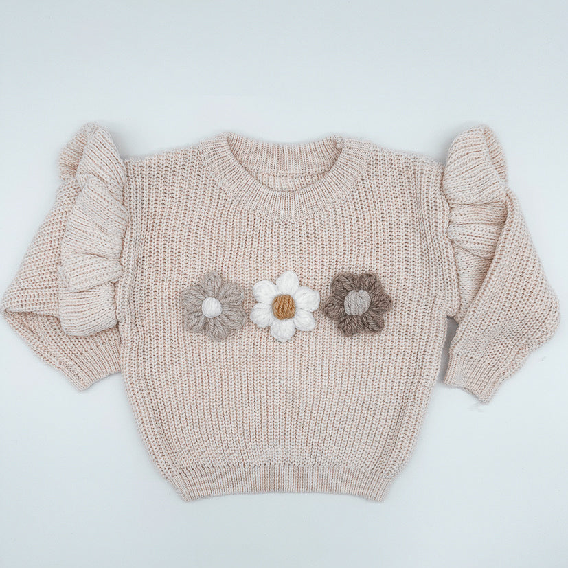 Oatmeal Flower Knit | Hand Crocheted Flowers