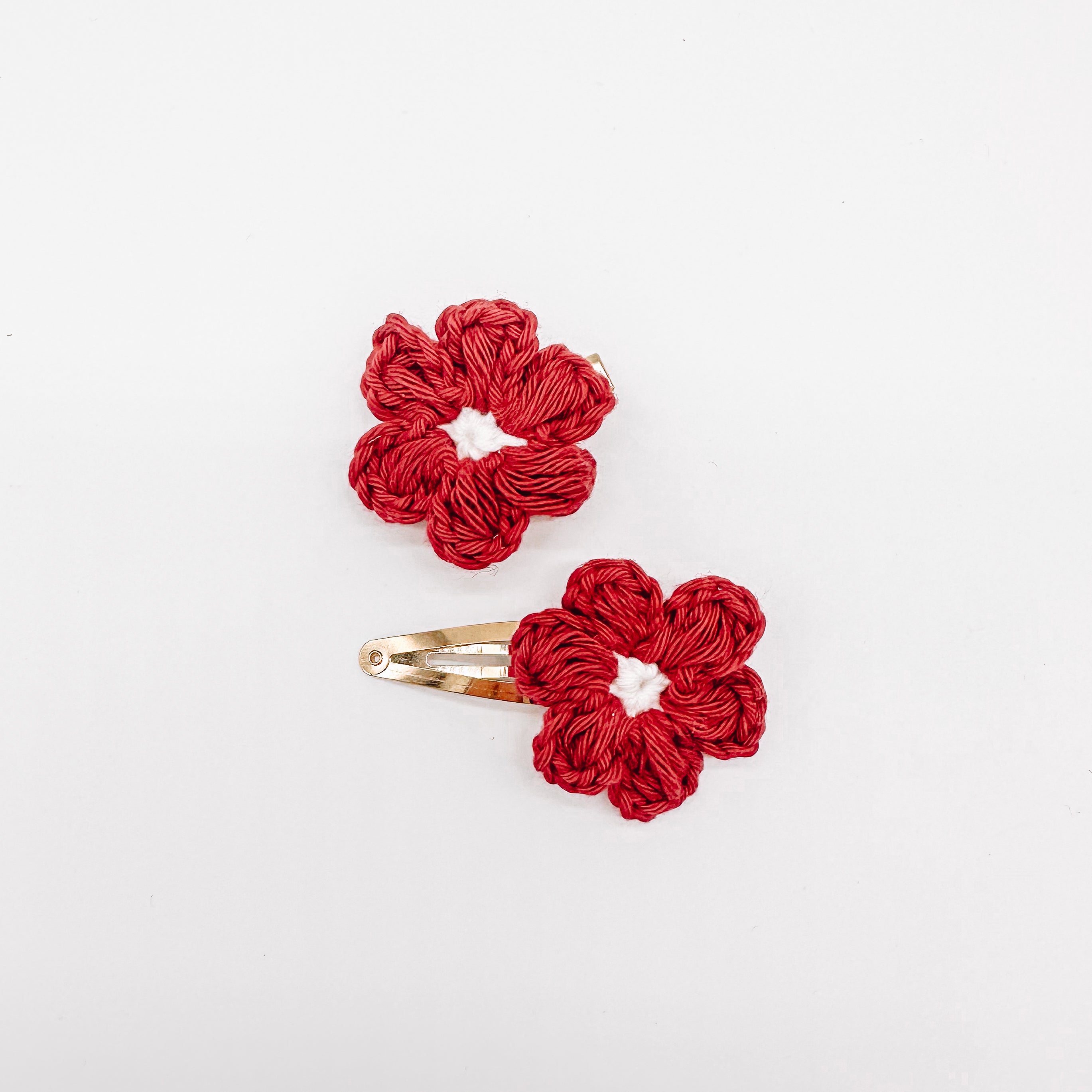 Leila Cherry Hand Crocheted Flower Clips | Hand Crocheted Hair Clips