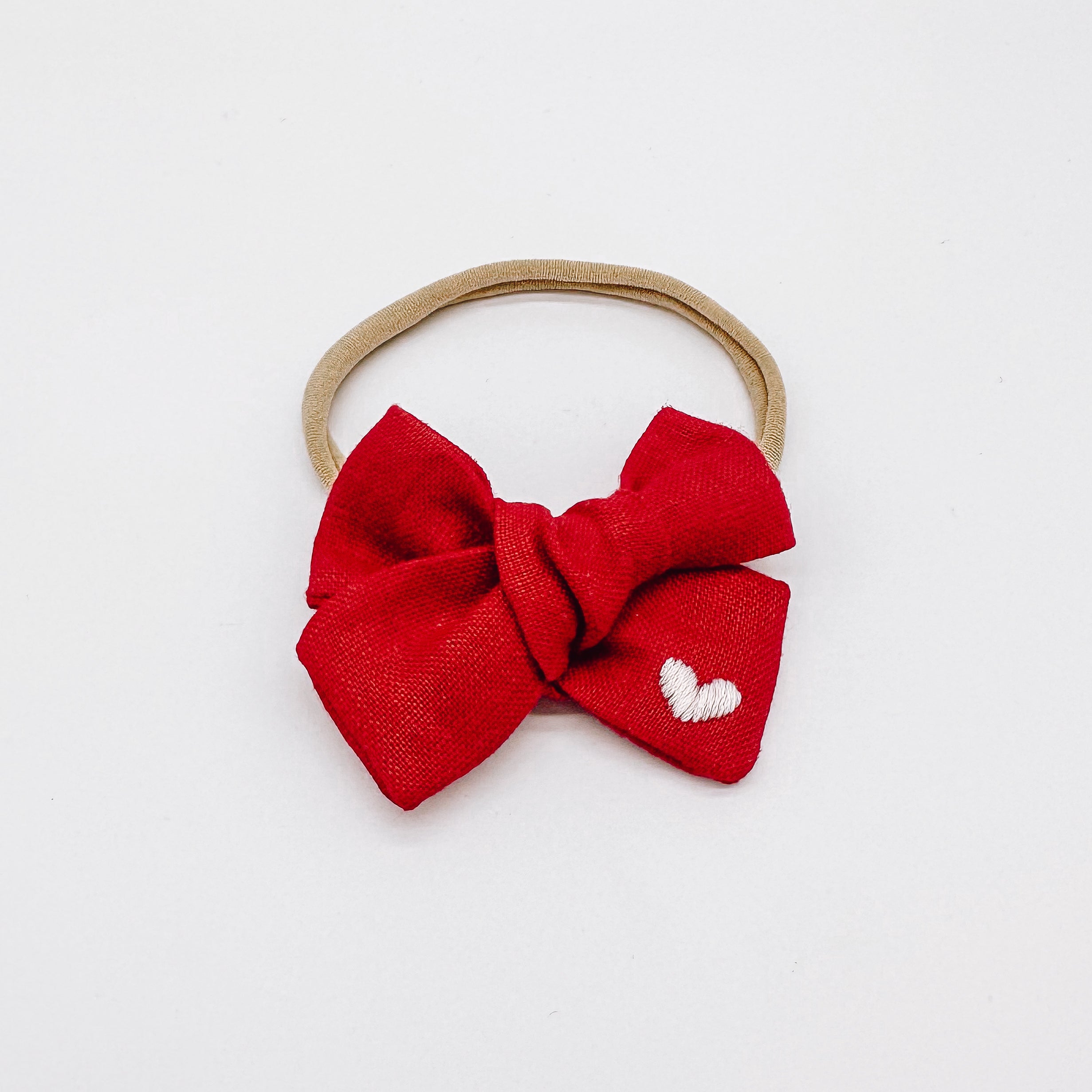 Linen Hand Embroidered Love Hearts Bow | Hand Bows