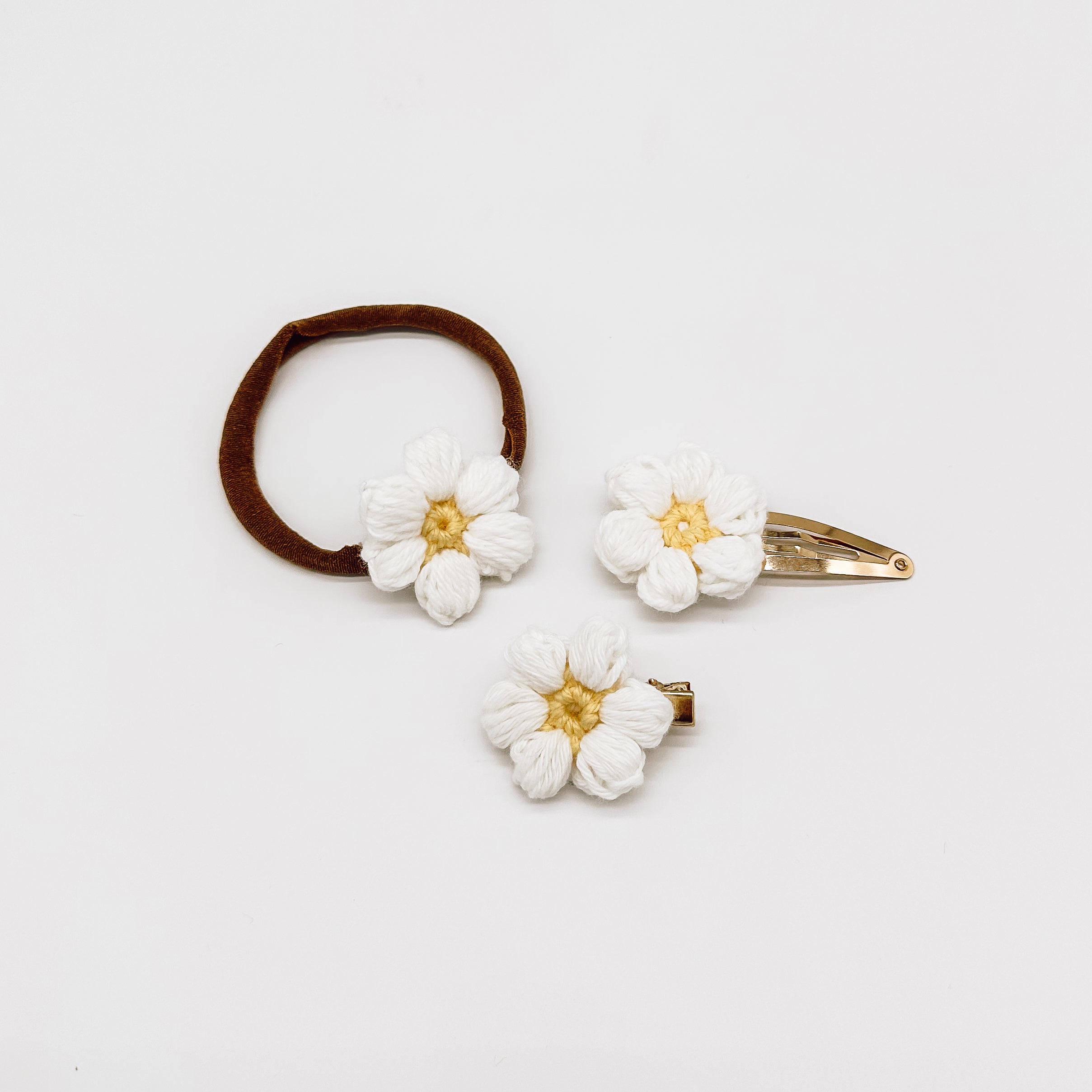 Josie Daisy White Crocheted Flower Hair Accessories | Hand Crocheted Flowers