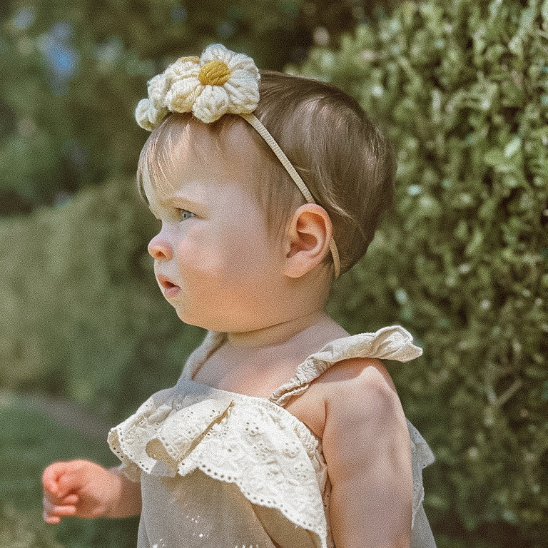 Sadie Puff Flower Nylon Headband | Hand Crocheted