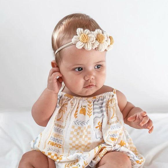 Sadie Puff Flower Nylon Headband | Hand Crocheted