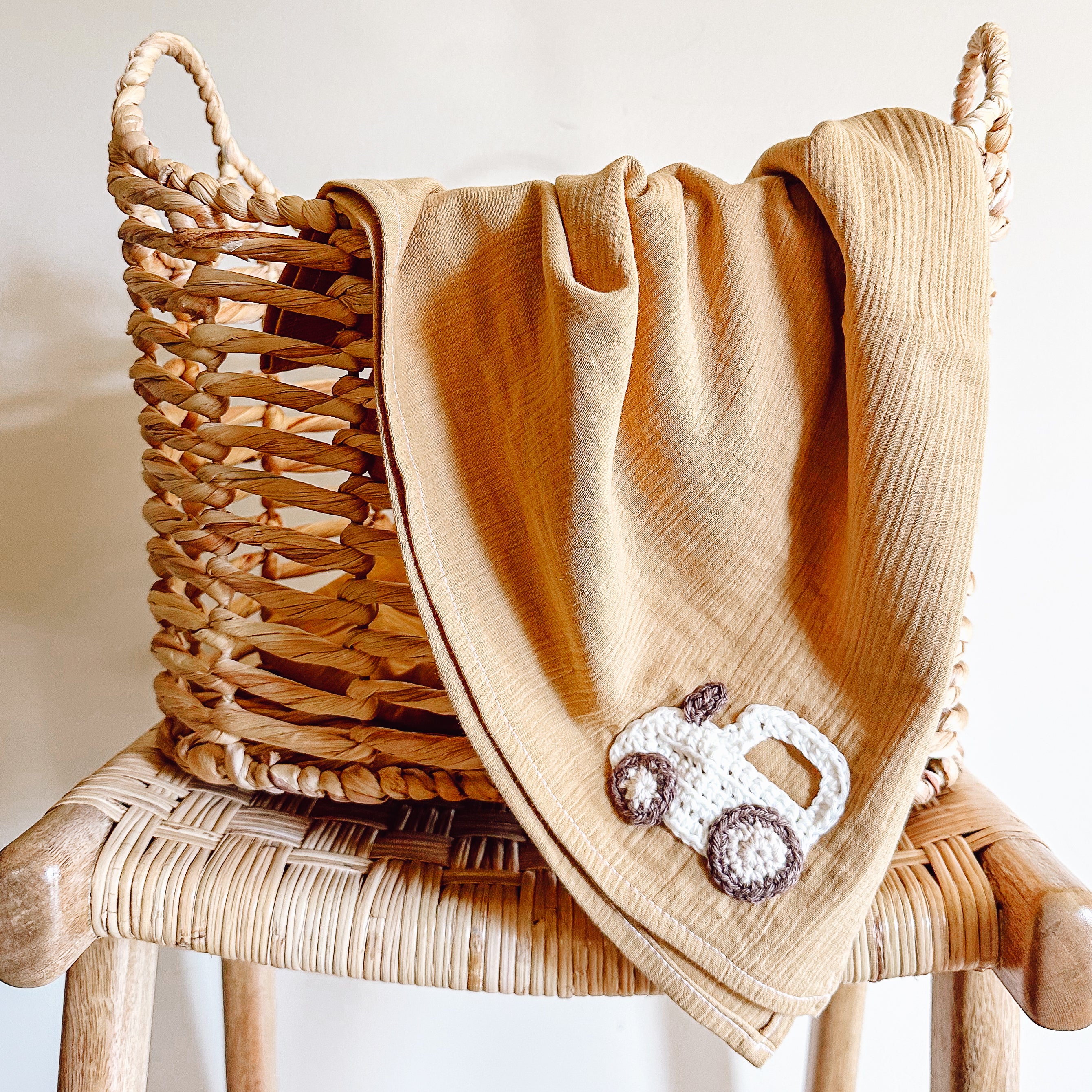 Hand Crocheted Tractor Mustard Baby Wrap | Handmade Baby Wraps