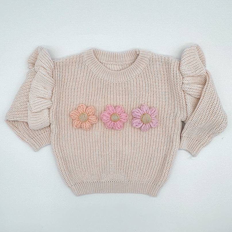 Oatmeal Flower Knit | Hand Crocheted Flowers