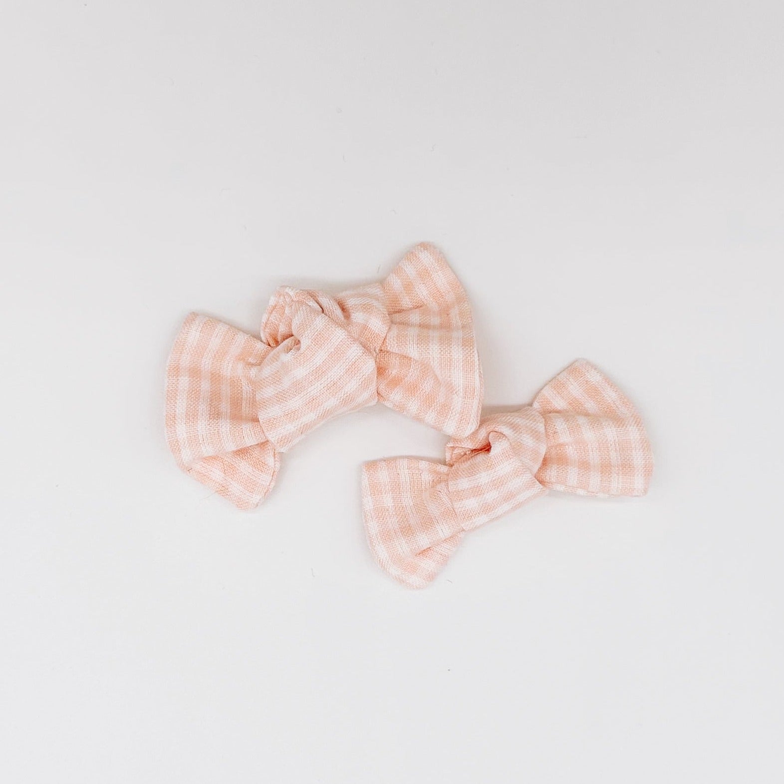 Peach Gingham Knot Hair Bows | Handmade Bows