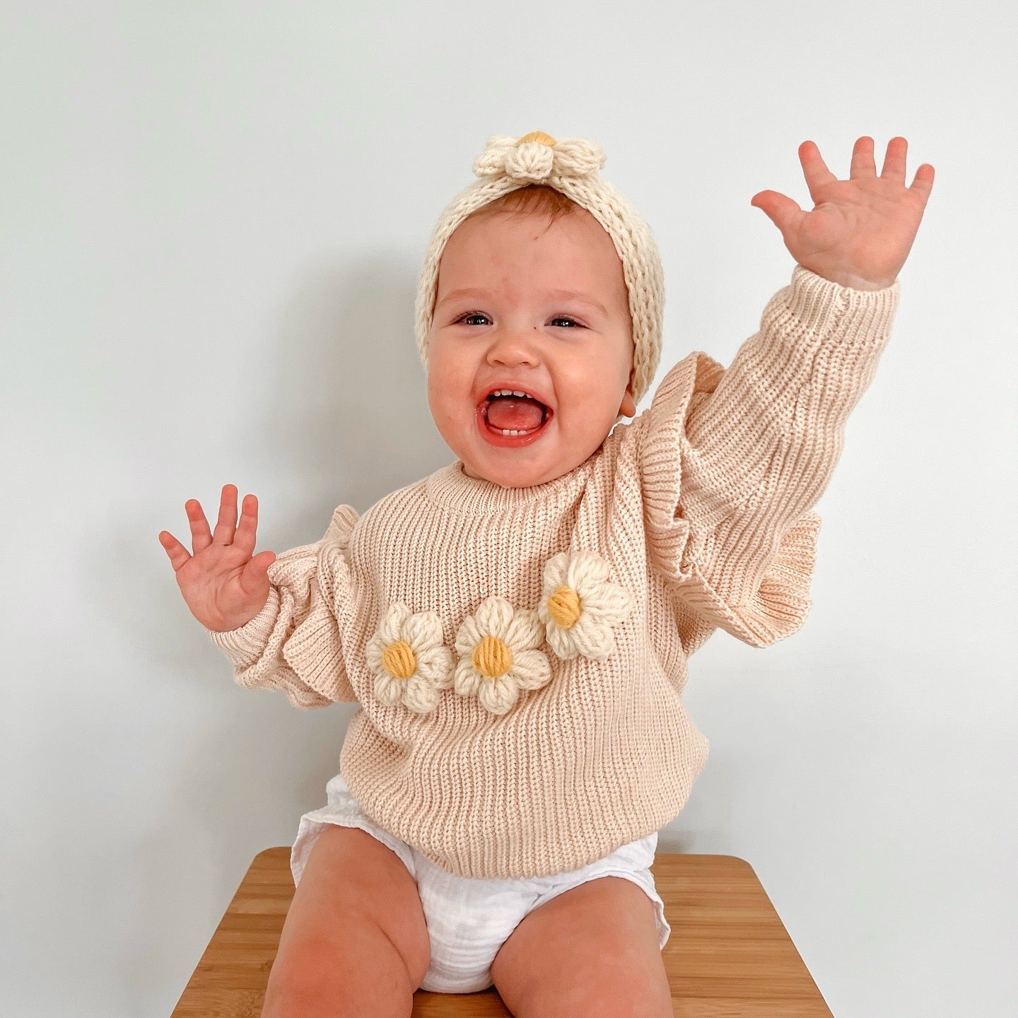 Oatmeal Flower Knit | Hand Crocheted Flowers