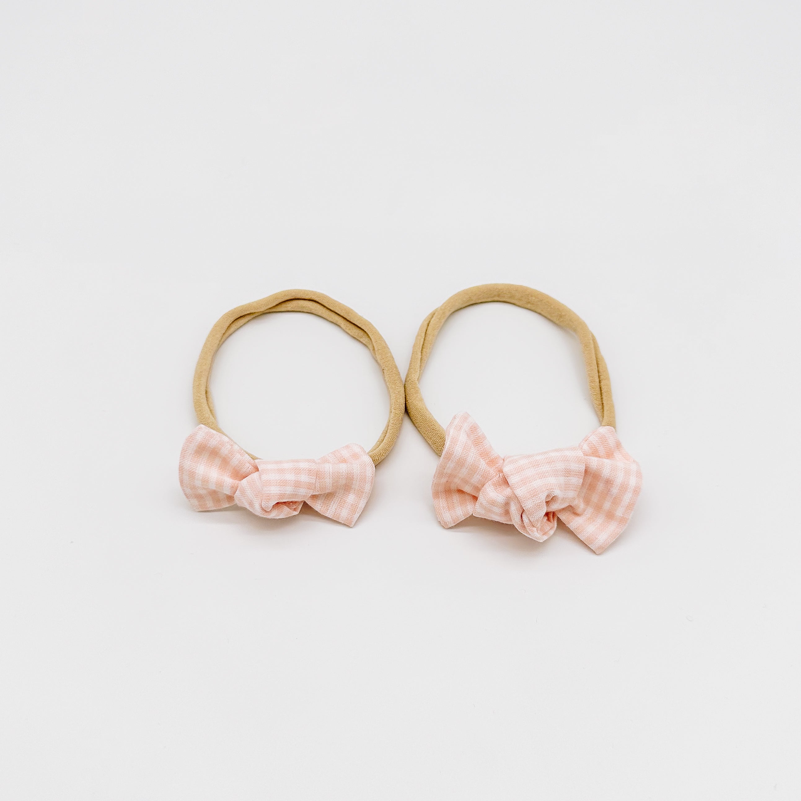 Peach Gingham Knot Hair Bows | Handmade Bows