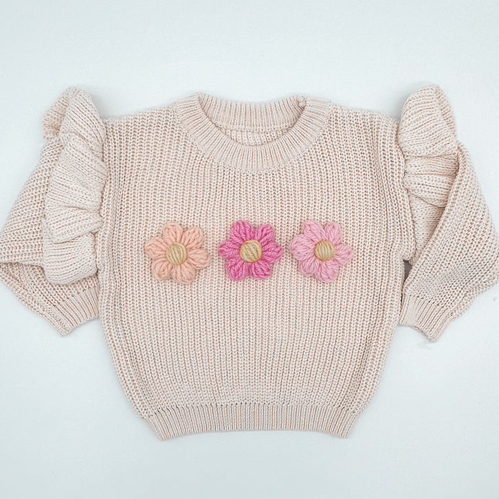 Oatmeal Flower Knit | Hand Crocheted Flowers