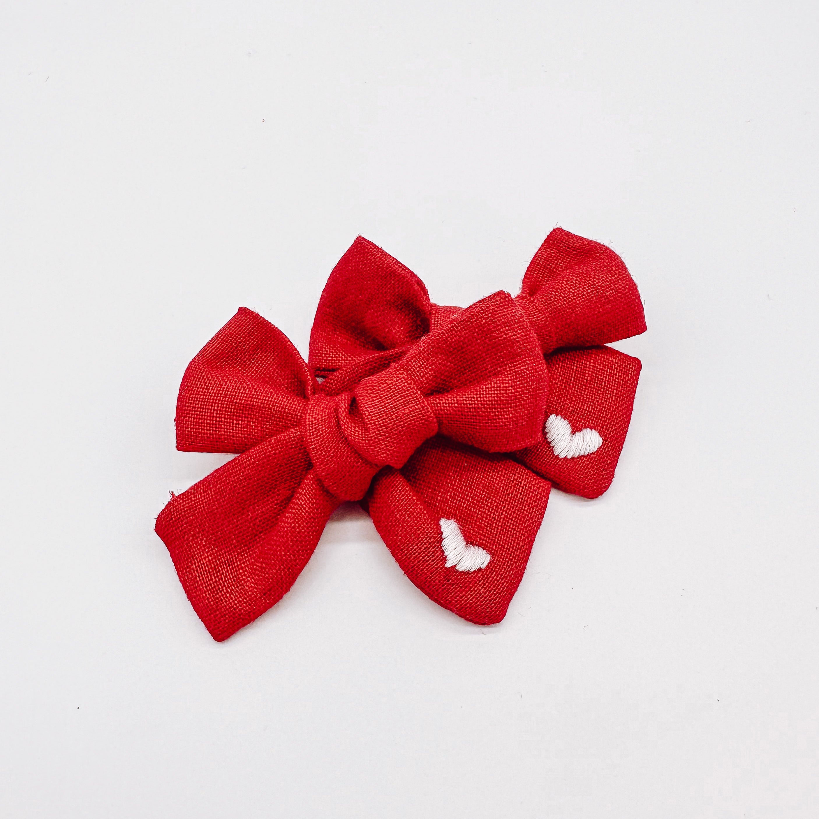 Linen Hand Embroidered Love Hearts Bow | Hand Bows