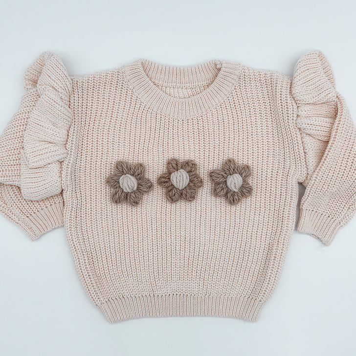 Oatmeal Flower Knit | Hand Crocheted Flowers