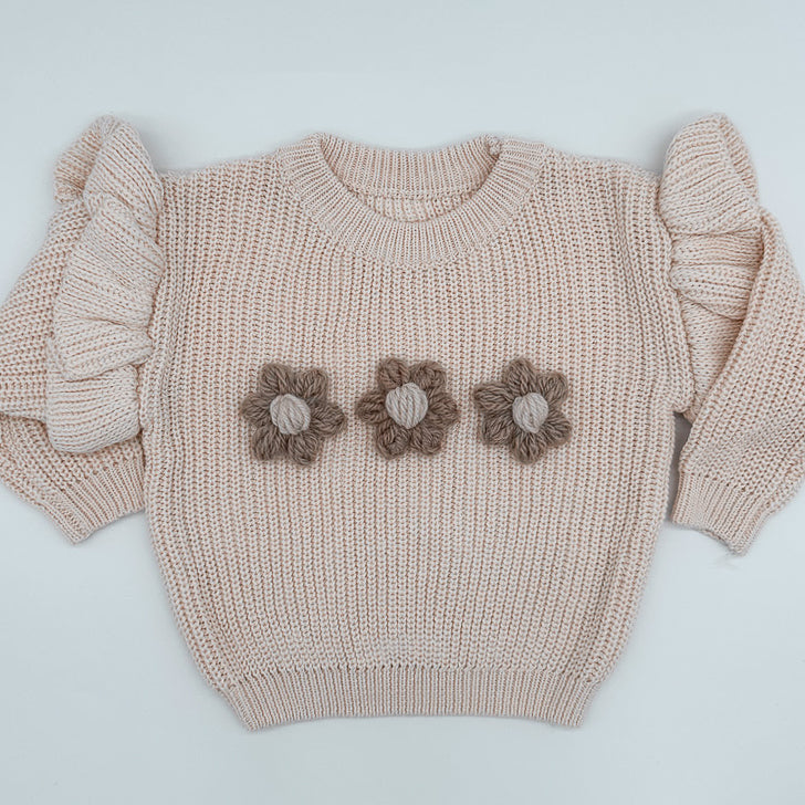 Oatmeal Flower Knit | Hand Crocheted Flowers