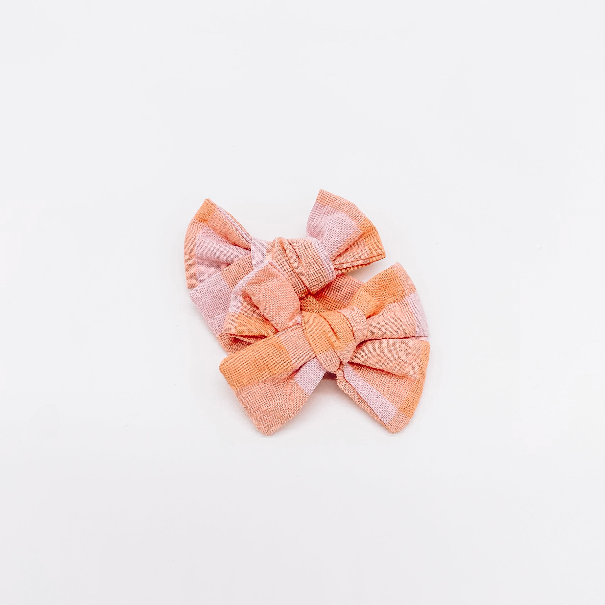 Melon & Apricot Gingham Hair Bows | Handmade Bows