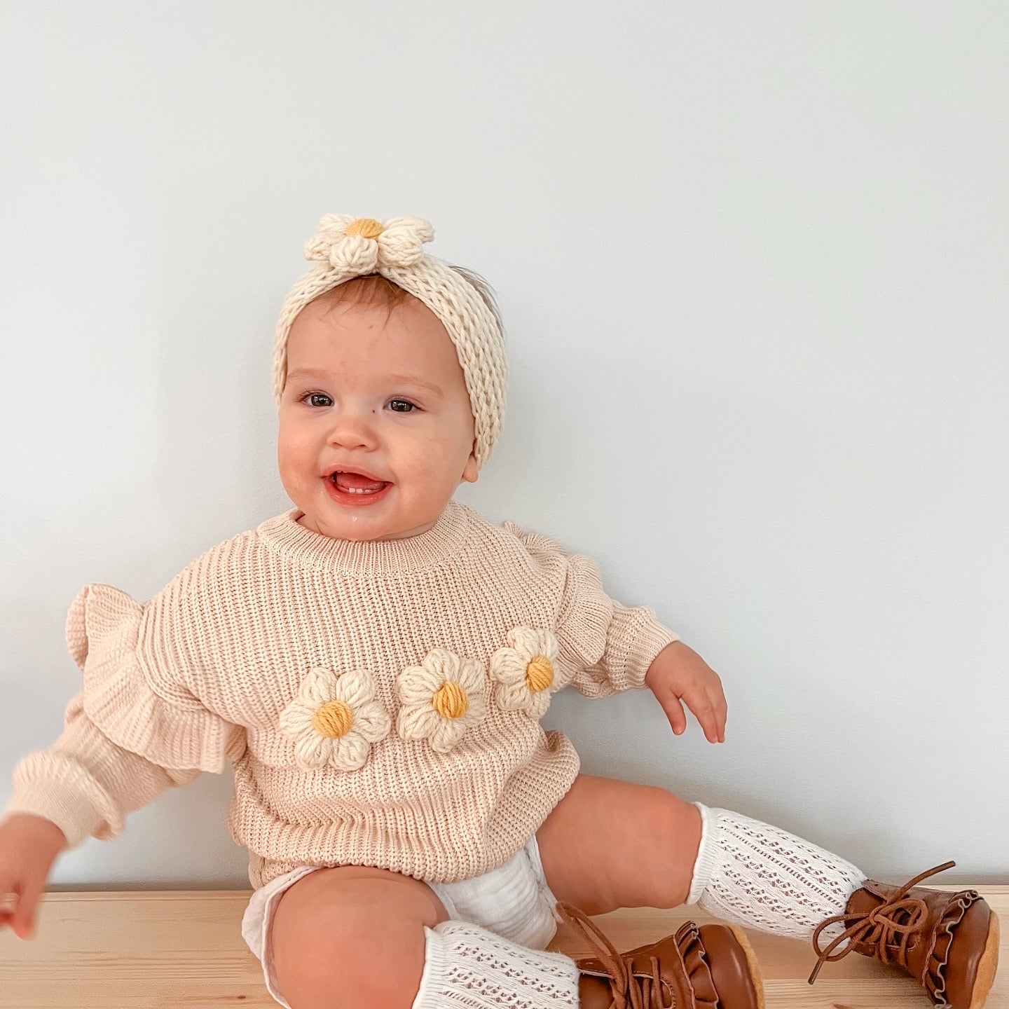 Oatmeal Flower Knit | Hand Crocheted Flowers