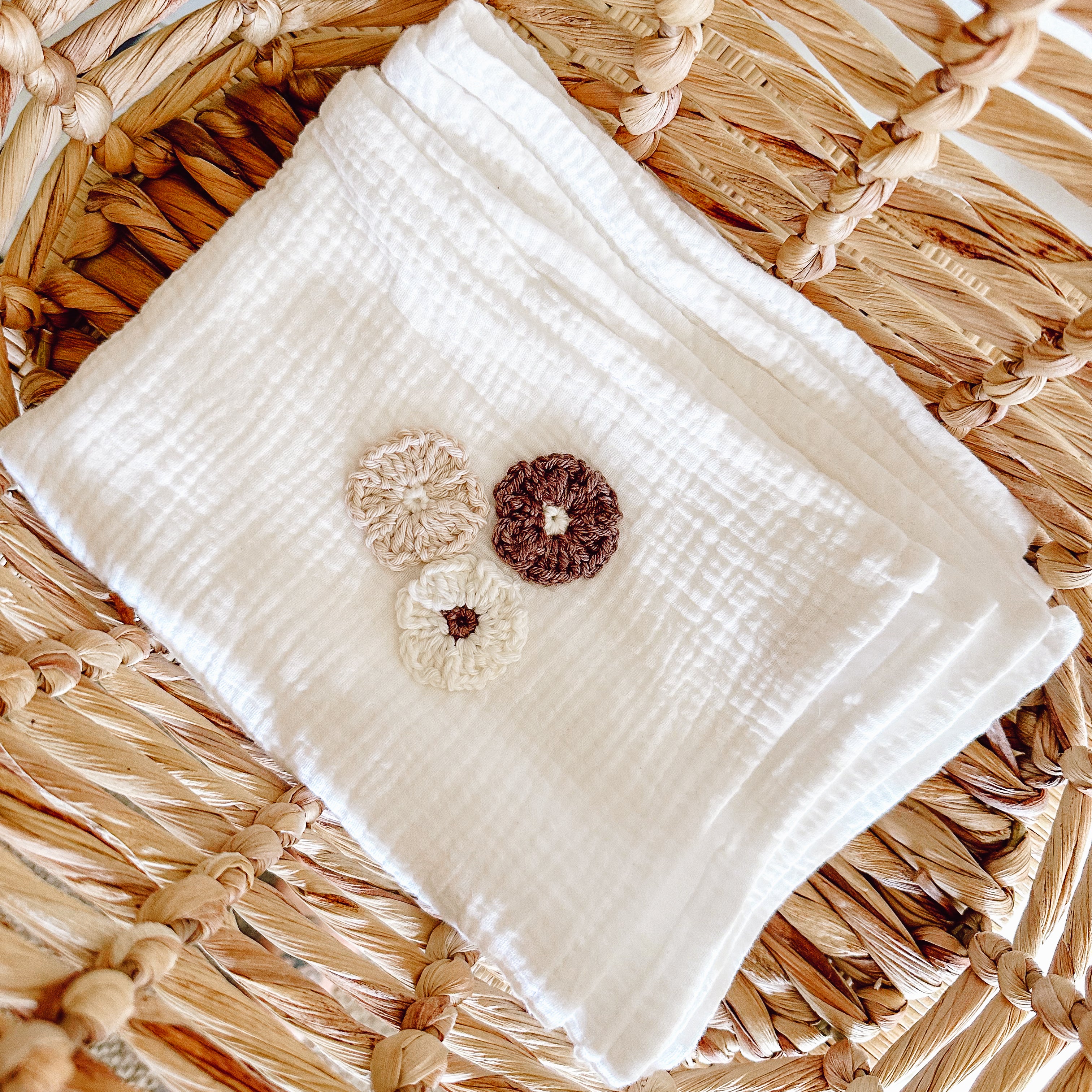 Hand Crocheted Flowers White Baby Wrap | Handmade Baby Wraps