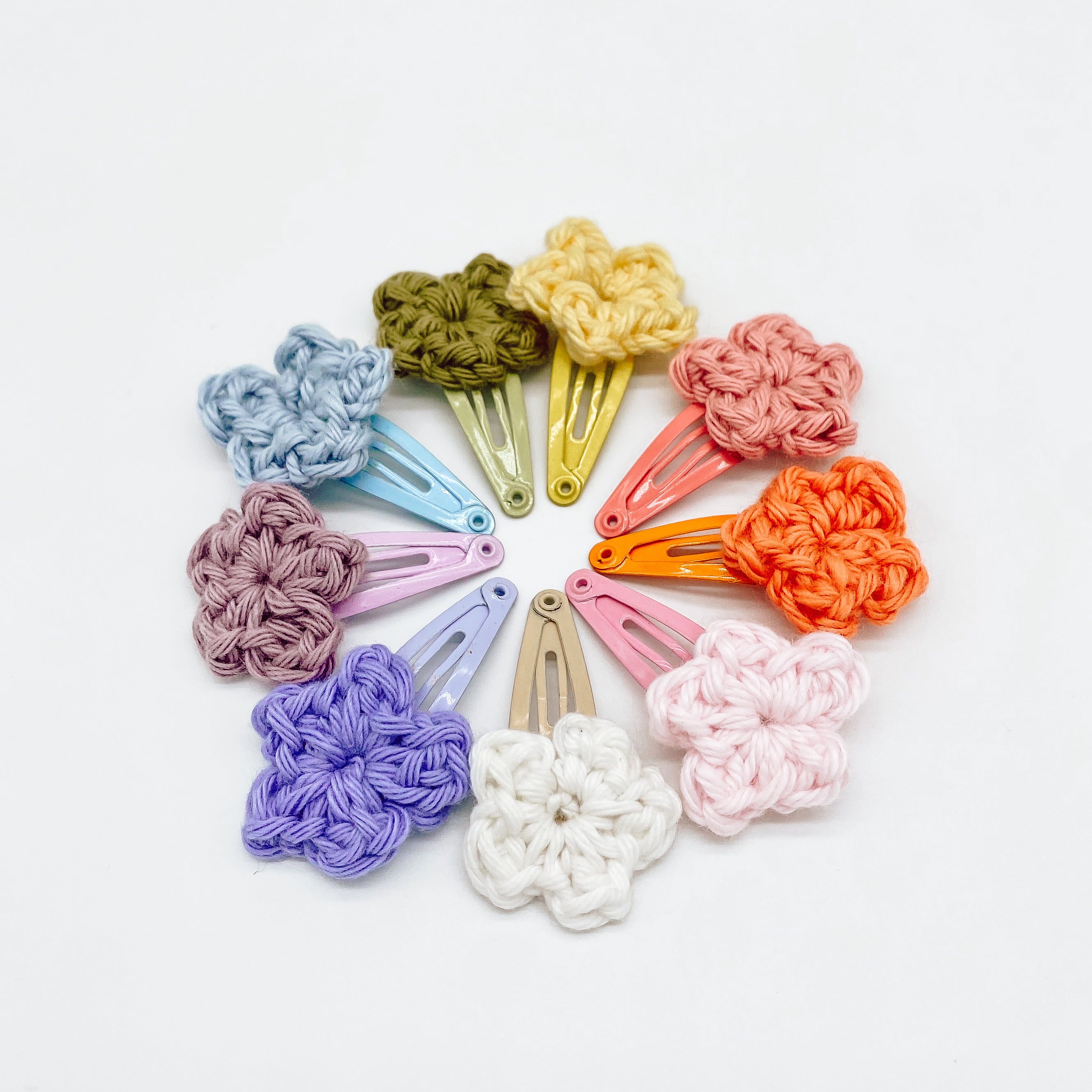 Mini Rainbow Set Hand Crocheted Flower Hair Clips