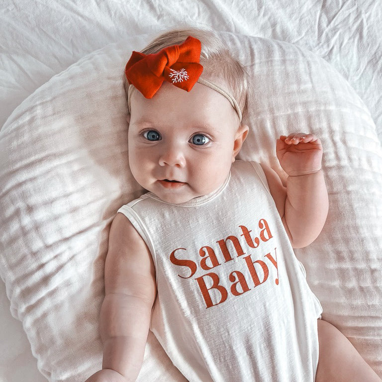 Christmas Hand Embroidered Snowflake Linen Bow | Handmade Bow