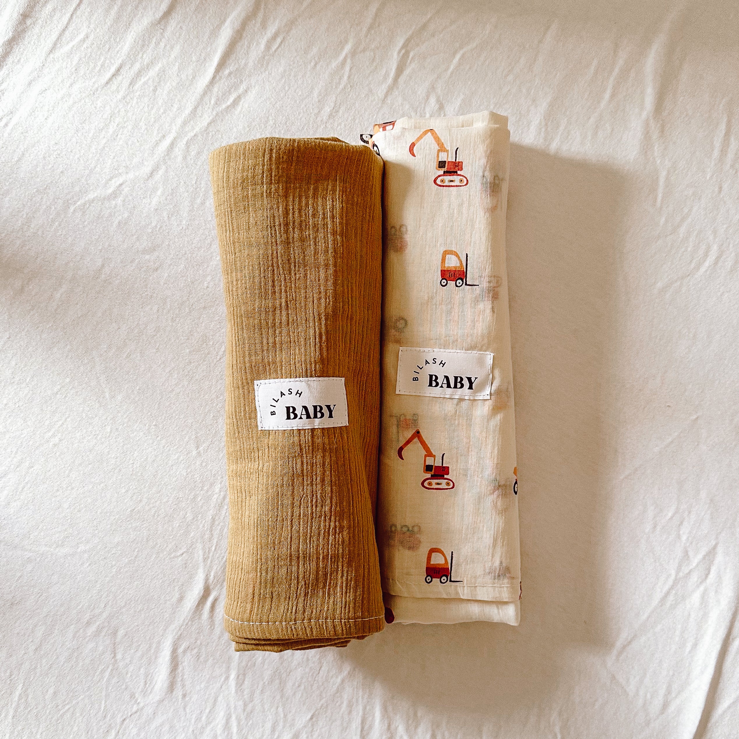 Mustard/Trucks & Diggers Baby Wrap Set | Handmade Baby Wraps