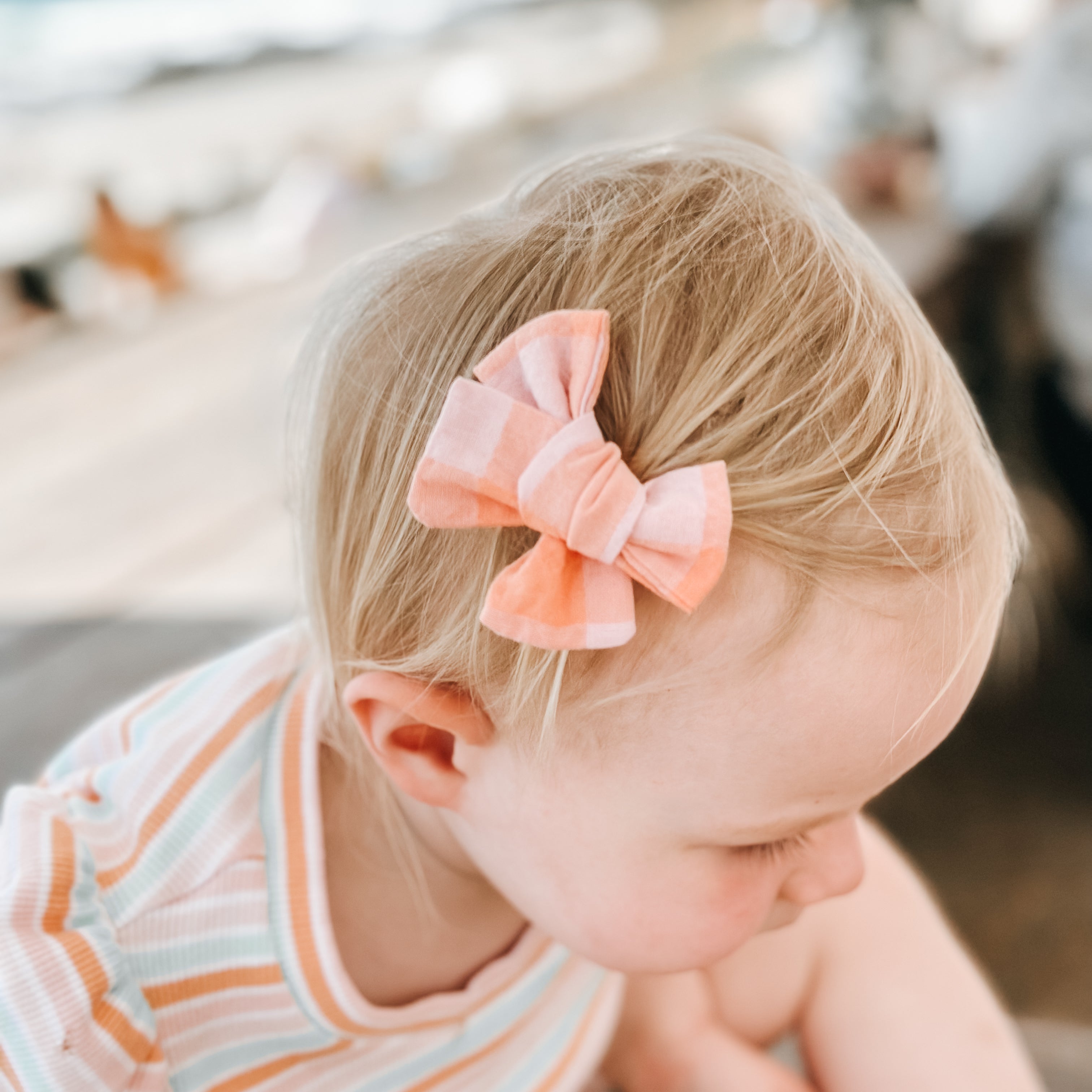 Melon & Apricot Gingham Hair Bows | Handmade Bows