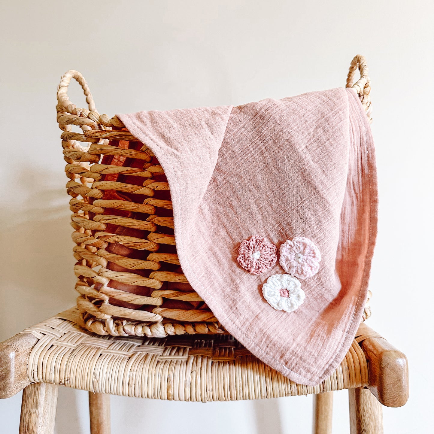 Crocheted Flowers Dusty Pink Baby Wrap