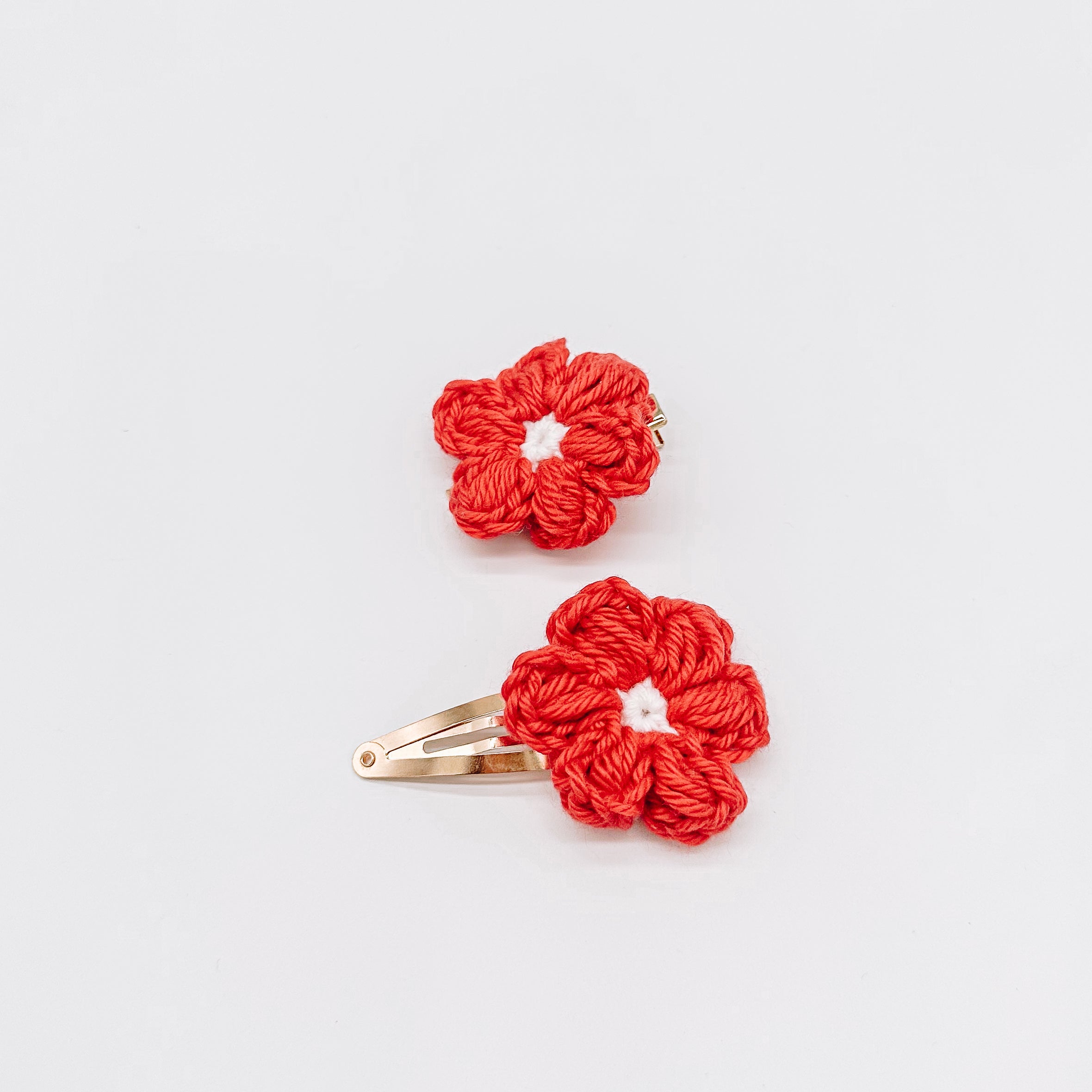 Leila Bright Red Hand Crocheted Flower Hair Clips | Hand Crocheted Hair Clips