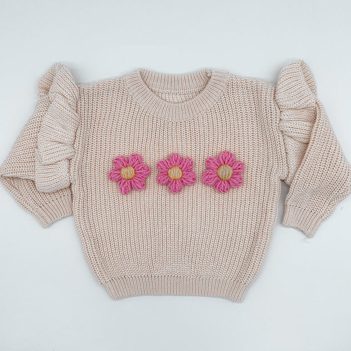 Oatmeal Flower Knit | Hand Crocheted Flowers