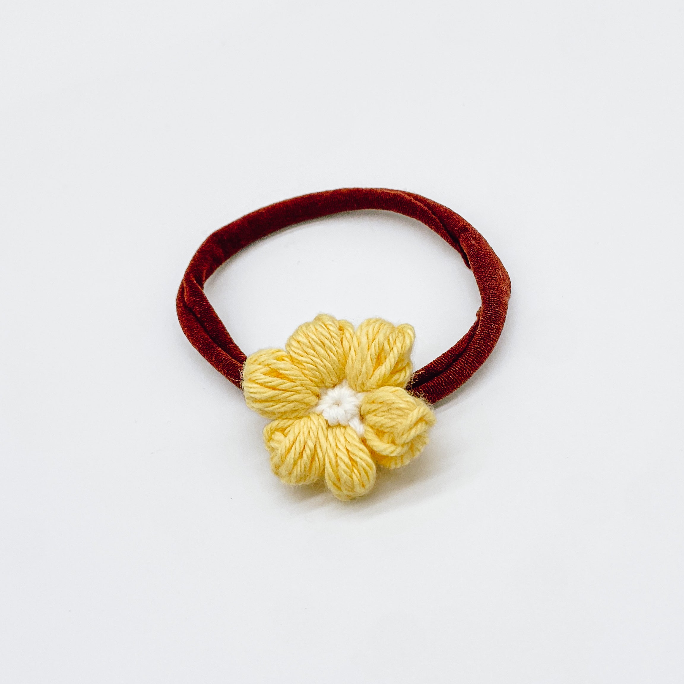 Josie Sorbet Yellow Crocheted Flower Hair Accessories | Hand Crocheted Flowers