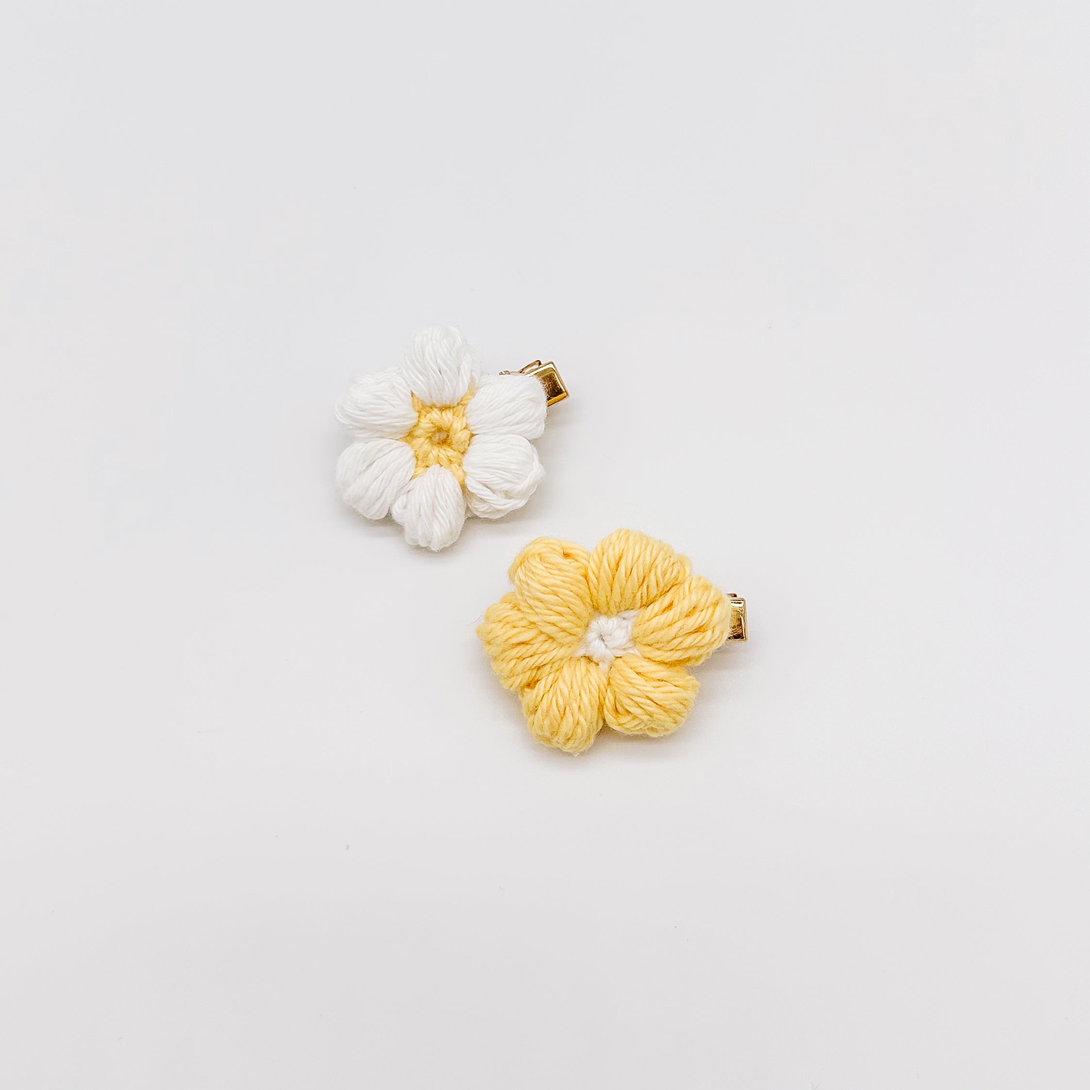 Josie Sorbet Yellow/Daisy White Set Hand Crocheted Flower Hair Clips