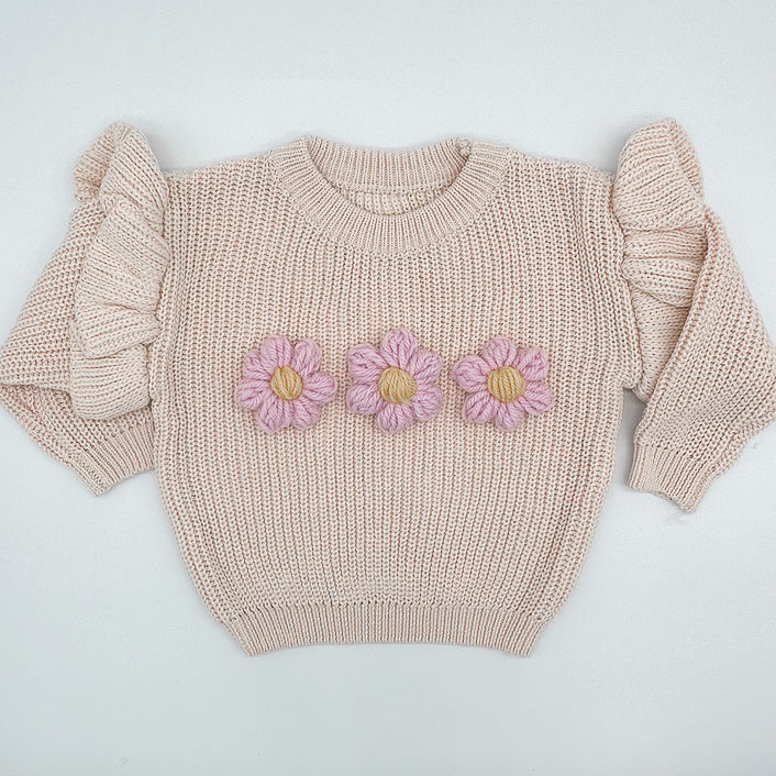 Oatmeal Flower Knit | Hand Crocheted Flowers