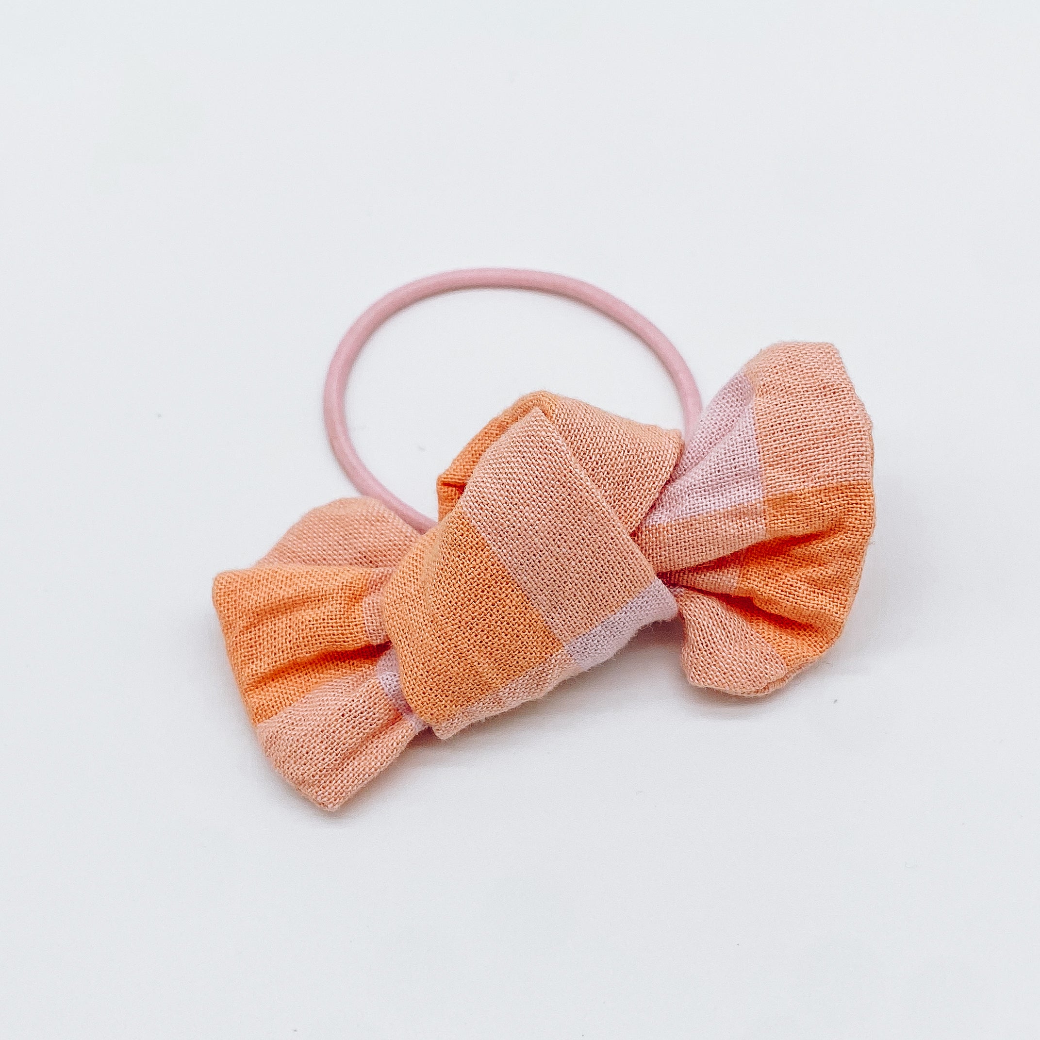 Melon & Pink Gingham Knot Bow | Handmade Bows