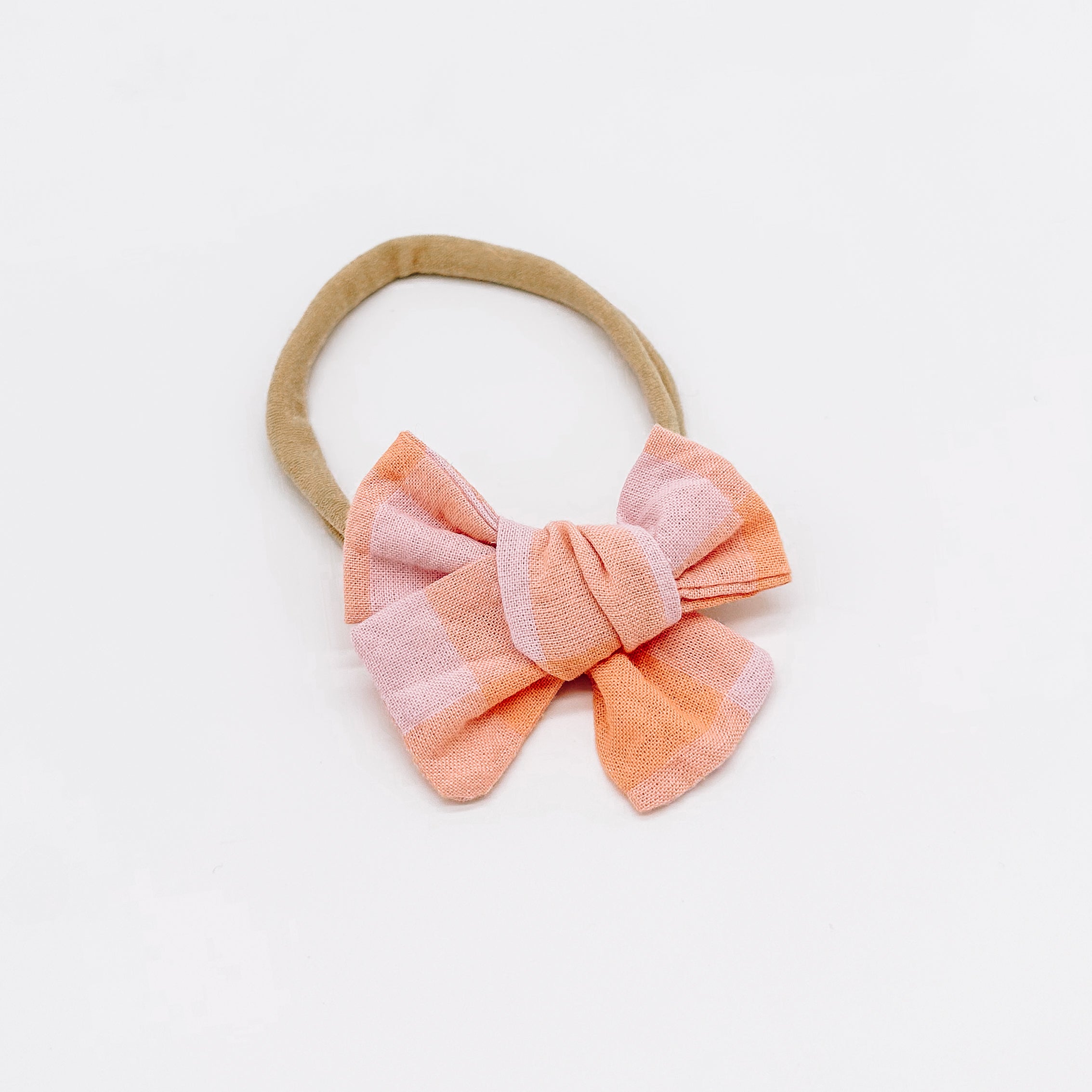 Melon & Apricot Gingham Hair Bows | Handmade Bows