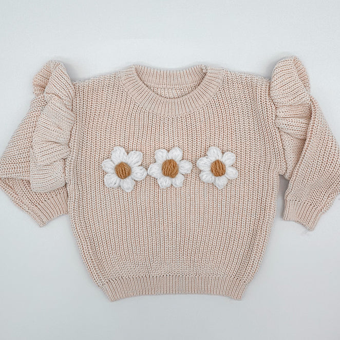 Oatmeal Flower Knit | Hand Crocheted Flowers