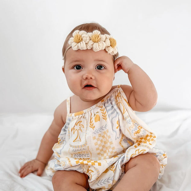 Sadie Puff Flower Nylon Headband | Hand Crocheted