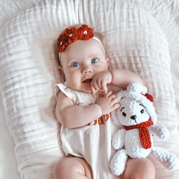 Leila Bright Red Hand Crocheted Flower Headband | Hand Crocheted