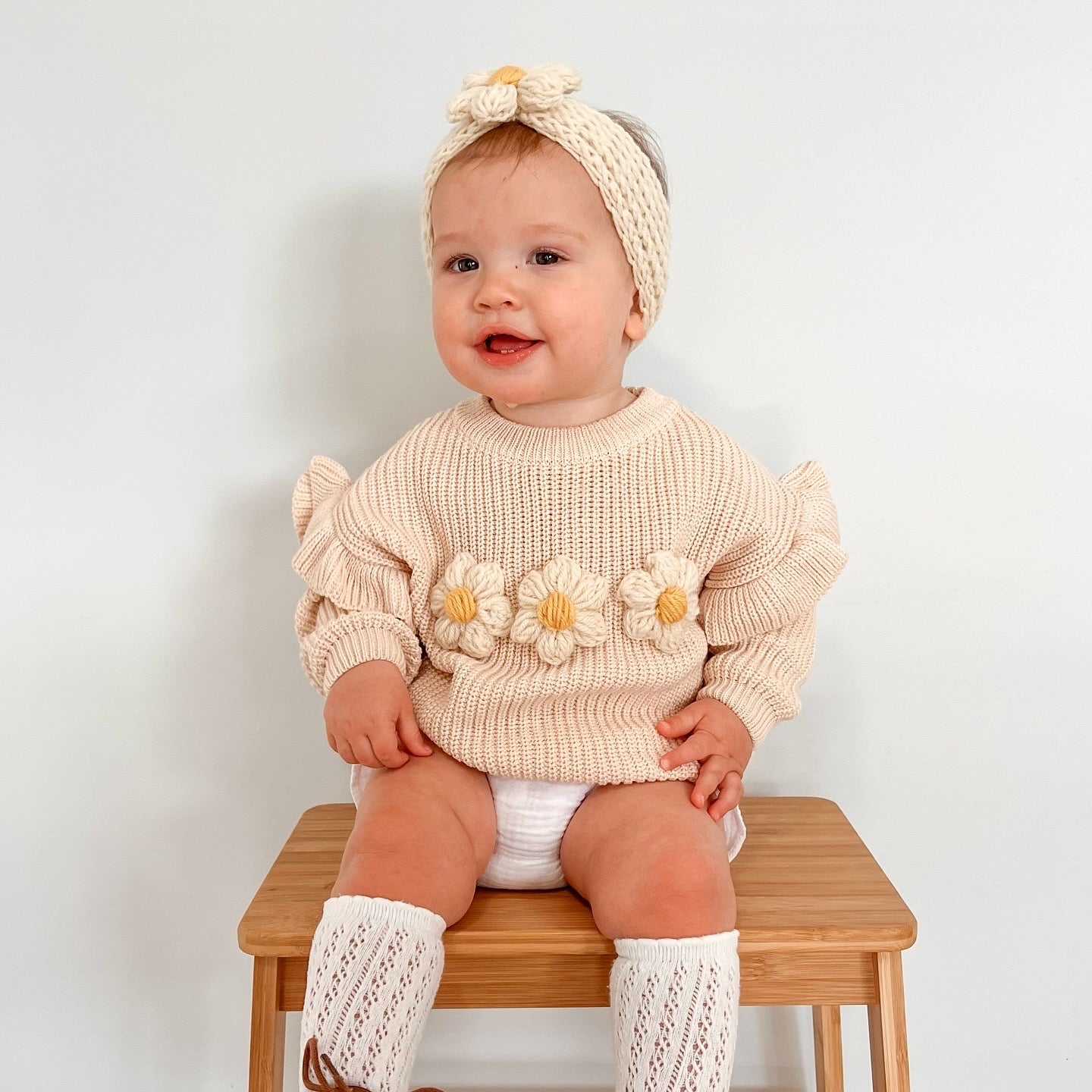 Oatmeal Flower Knit | Hand Crocheted Flowers