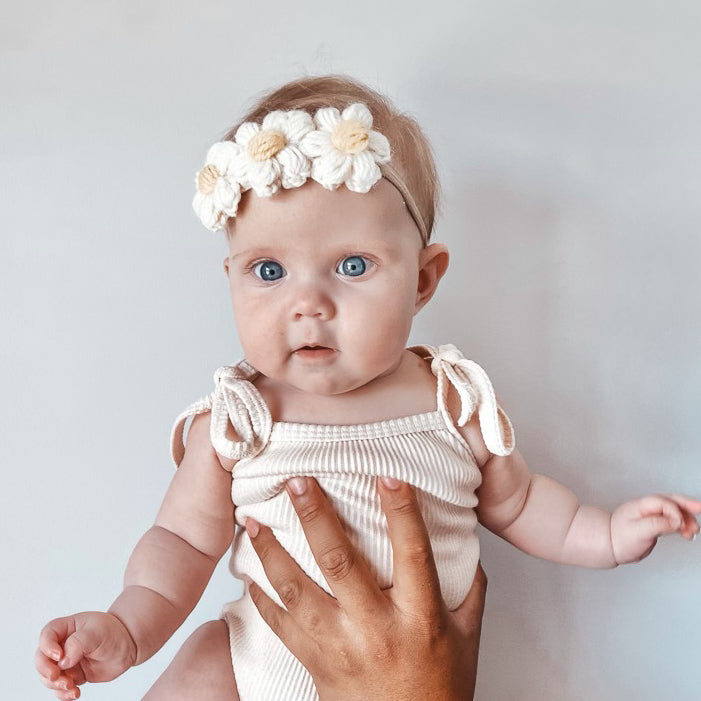 Sadie Puff Flower Nylon Headband | Hand Crocheted