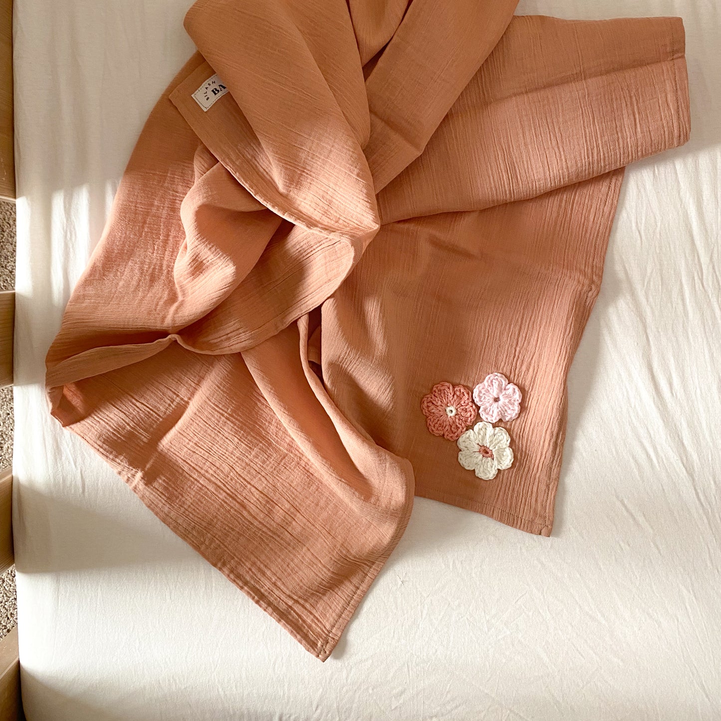 Crocheted Flowers Dusty Pink Baby Wrap