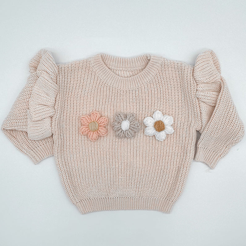 Oatmeal Flower Knit | Hand Crocheted Flowers