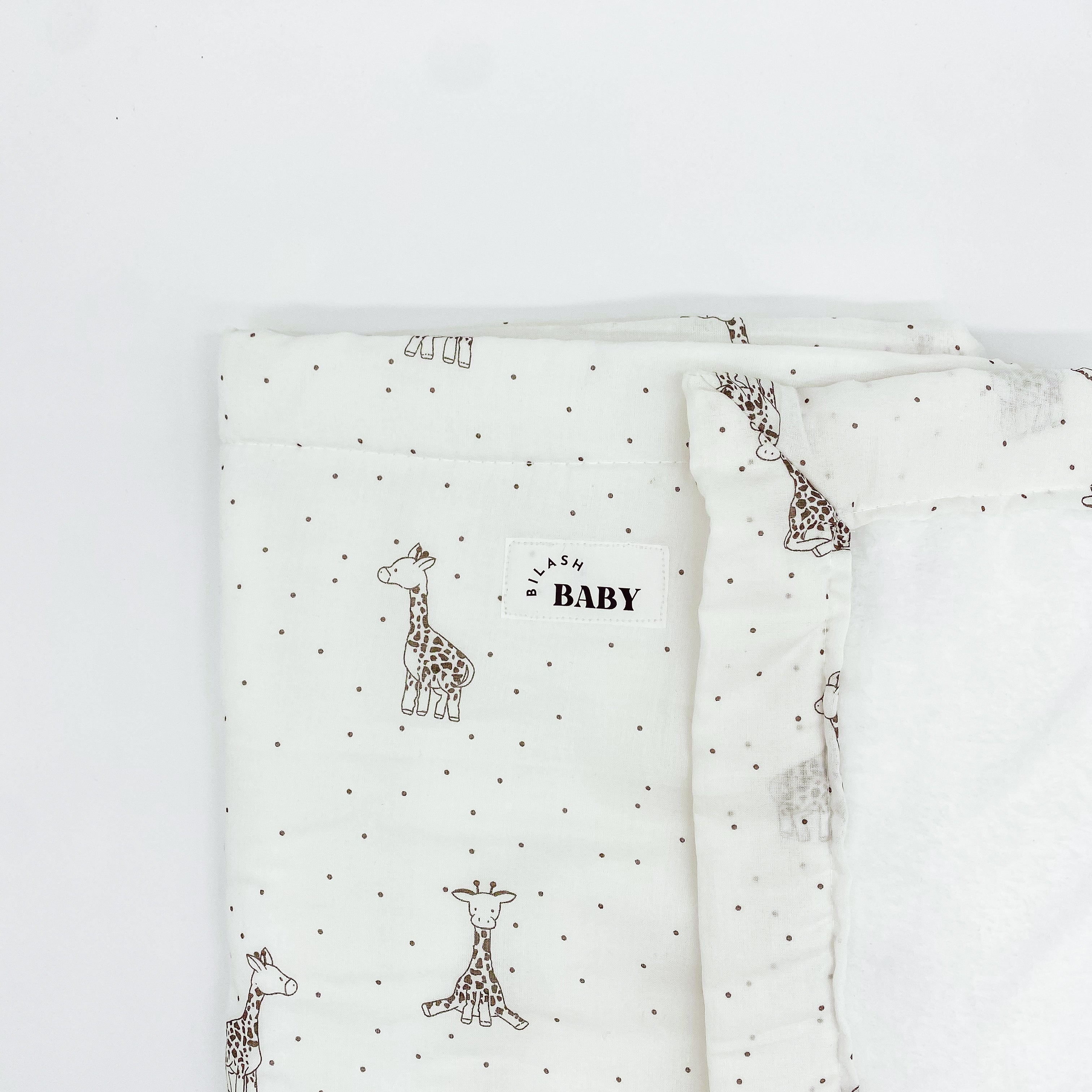 Giraffes Cotton Fleece Pram Blanket | Handmade Blanket